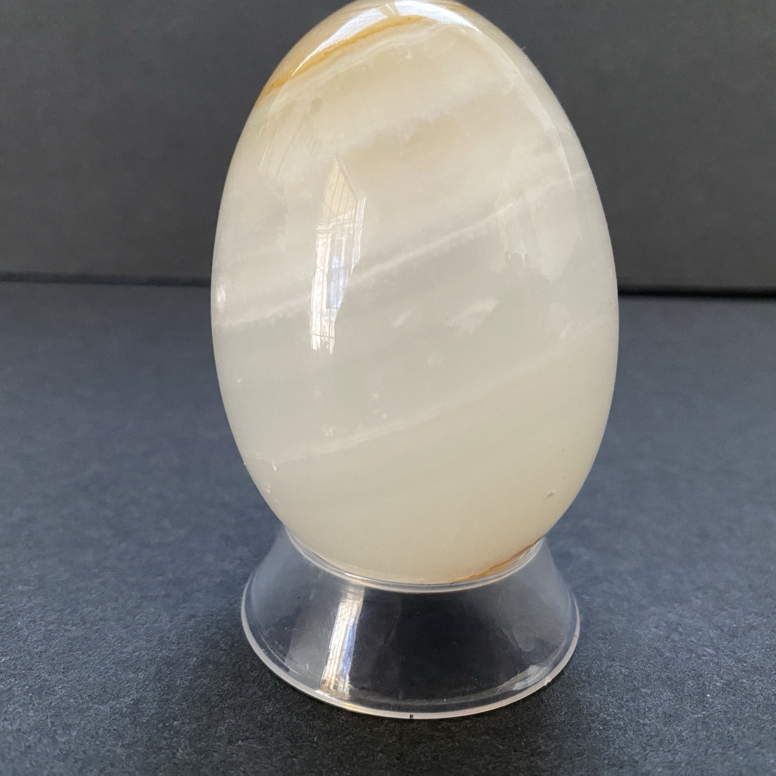 Natural Onyx Stone Egg With Stand Hand Polished Banded Agate Calcite Crystal