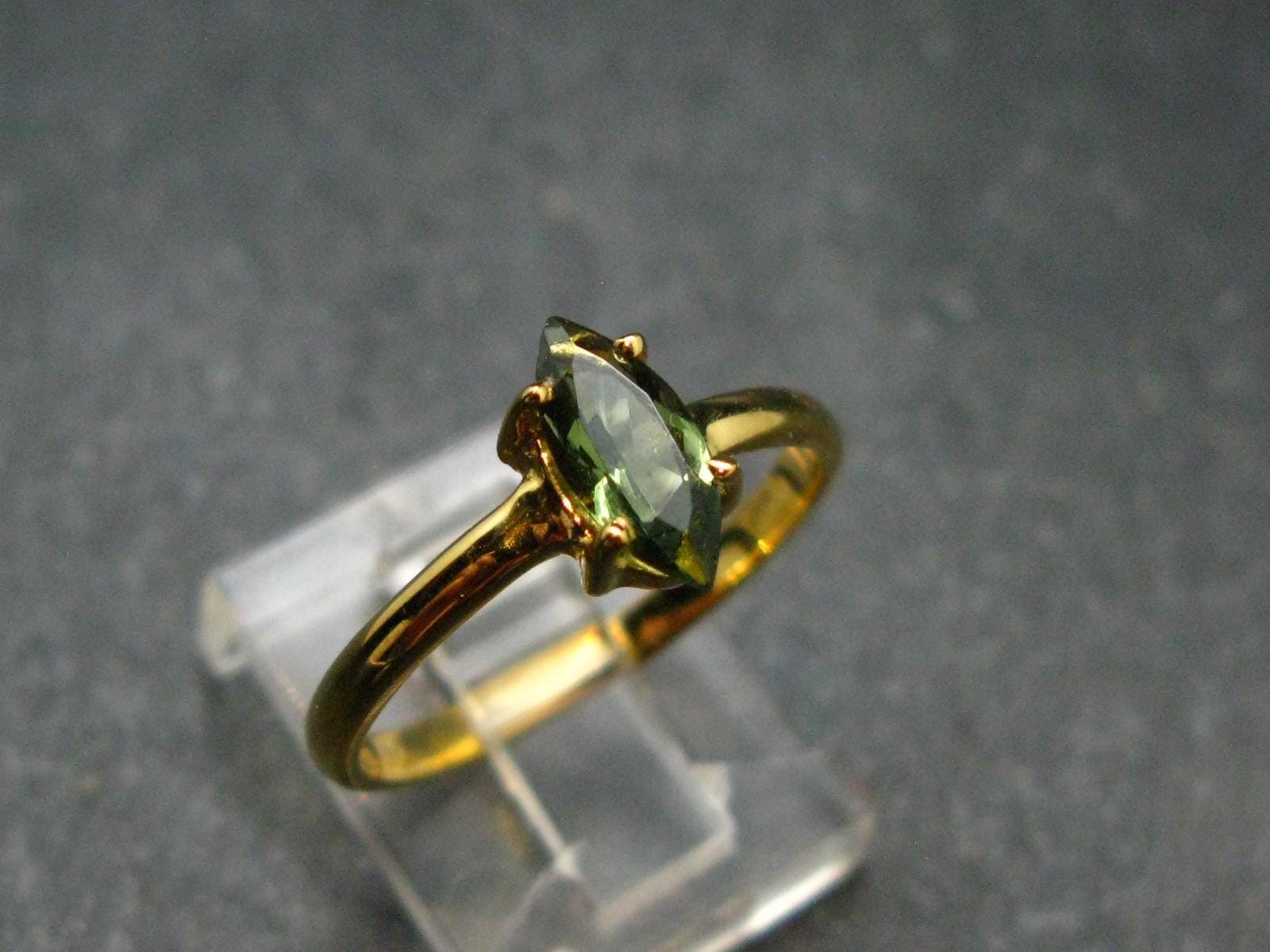 Moldavite Gold Plated Silver Facetted Ring – Size 8 – 1.80 Grams