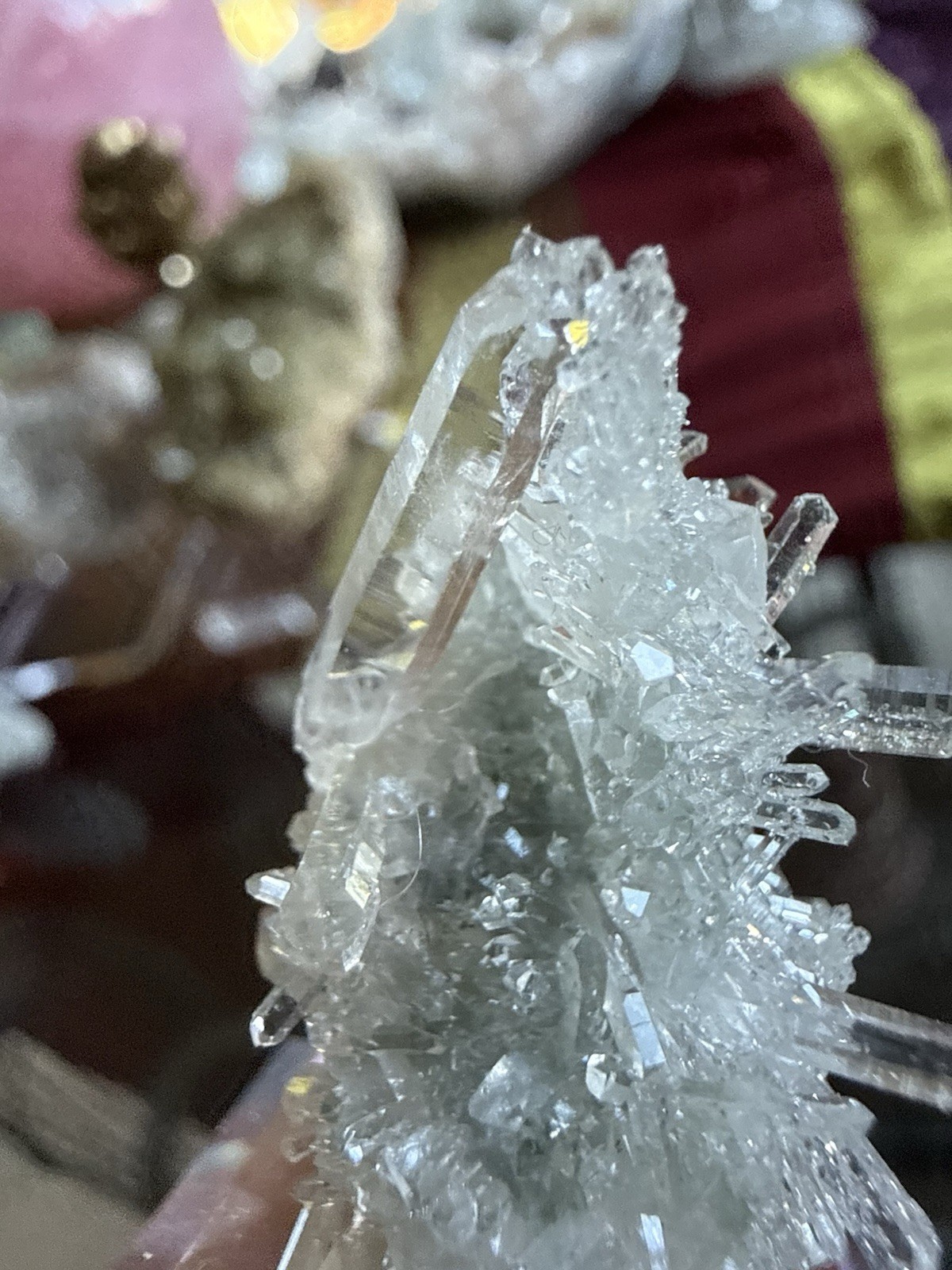 Clear Quartz Crystal Cluster Display Specimen on Acrylic Stand, 0.78 oz