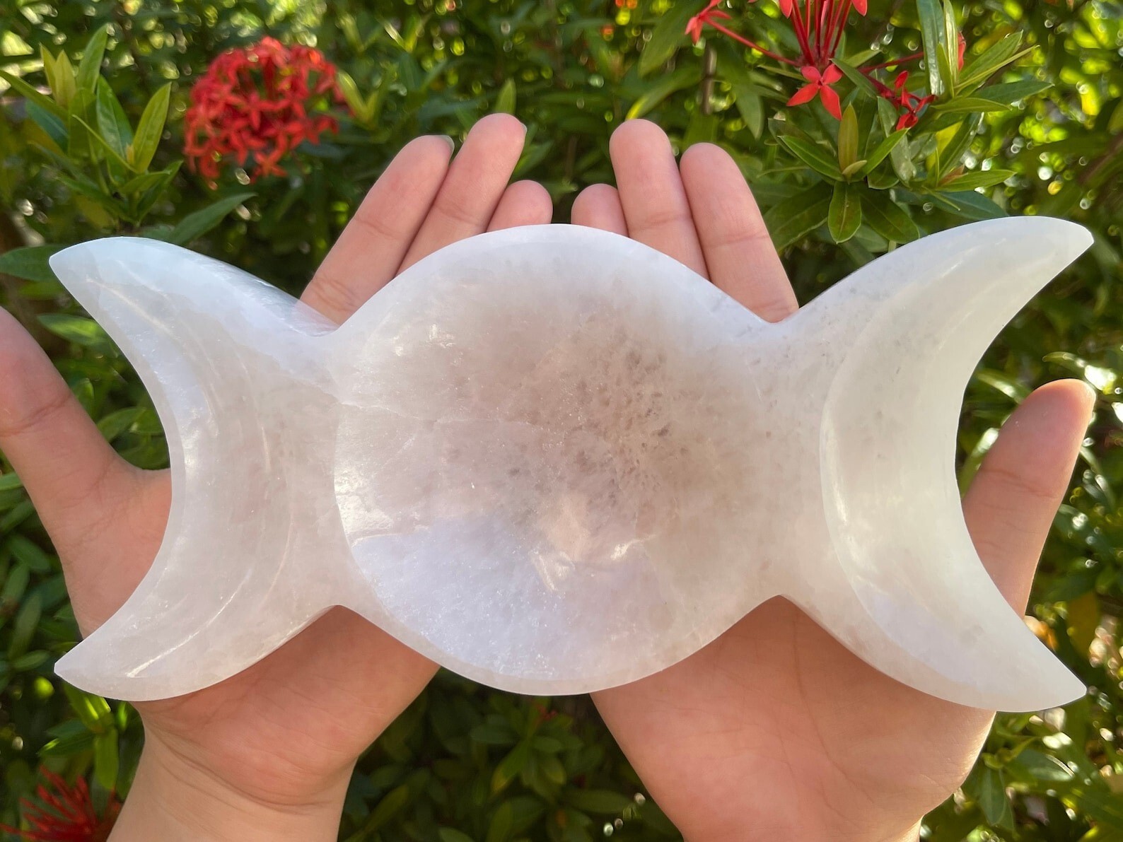 8″ Jumbo Selenite Charging Bowl –Choose a Shape: Round, Heart, Star, Triple Moon