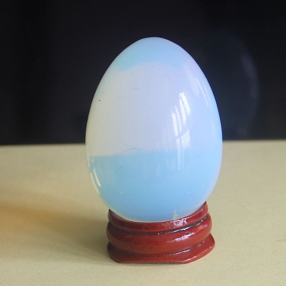 1.92” Crystal white opalite egg with wood stand chakra stones reiki healing
