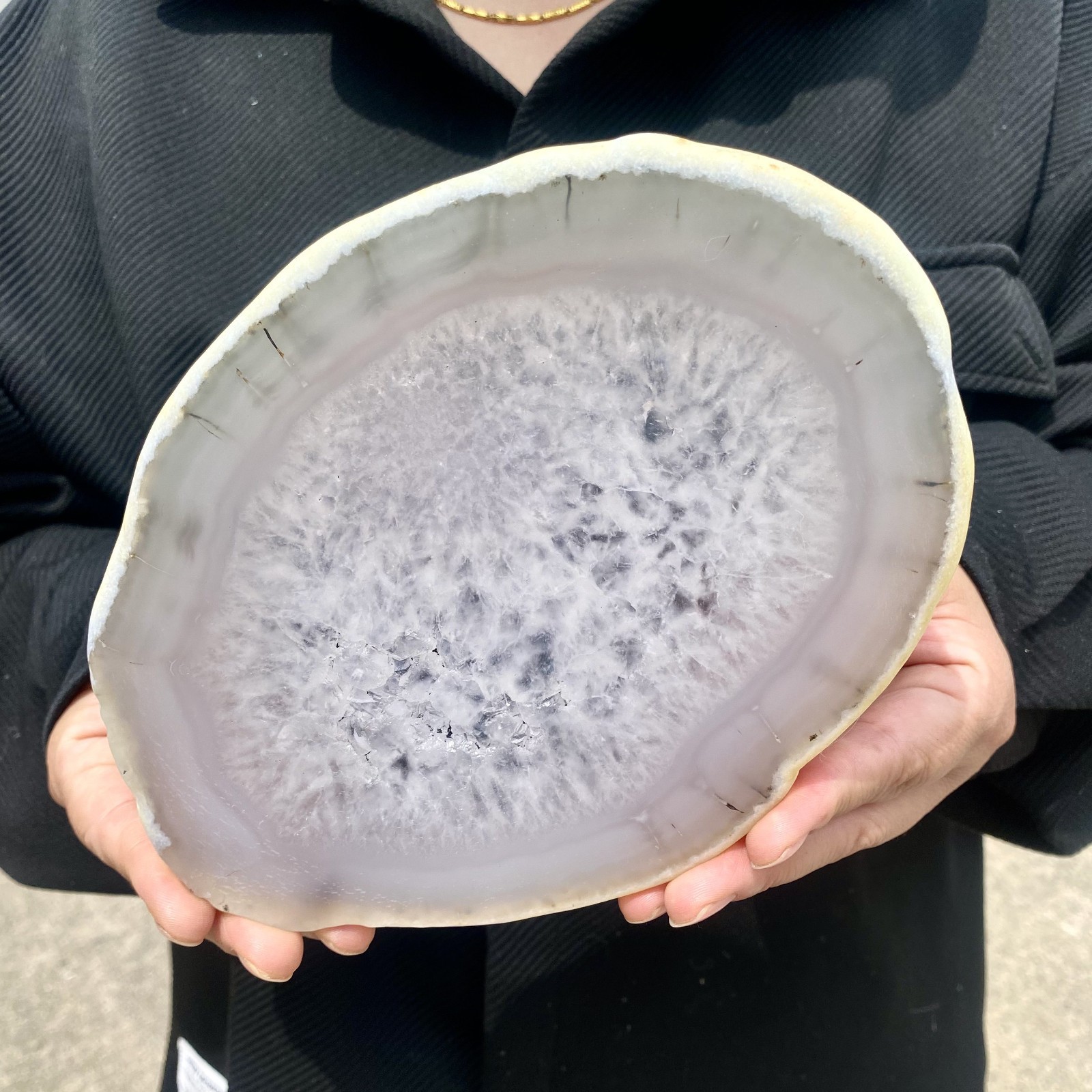 1.4LB Natural Agate Striped Crystal Quartz, Hand-cut Mineral Specimen Healing