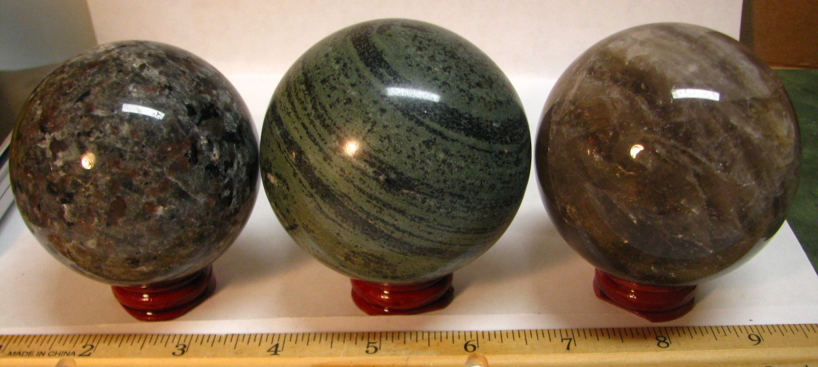 2.97lbs 3 SPHERES 1.1lb VERDE ANDEER 1lb SMOKY QUARTZ YOOPER W/STANDS BRAZIL#328