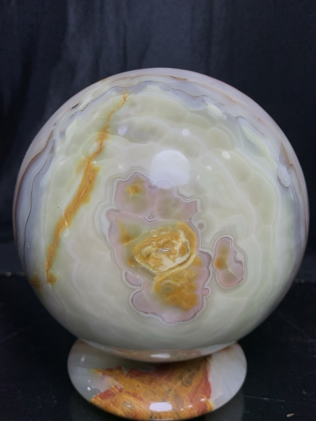 Large 95mm Green Banded Onyx Sphere 4.636kg Calcite Crystal Orb Specimen Stand