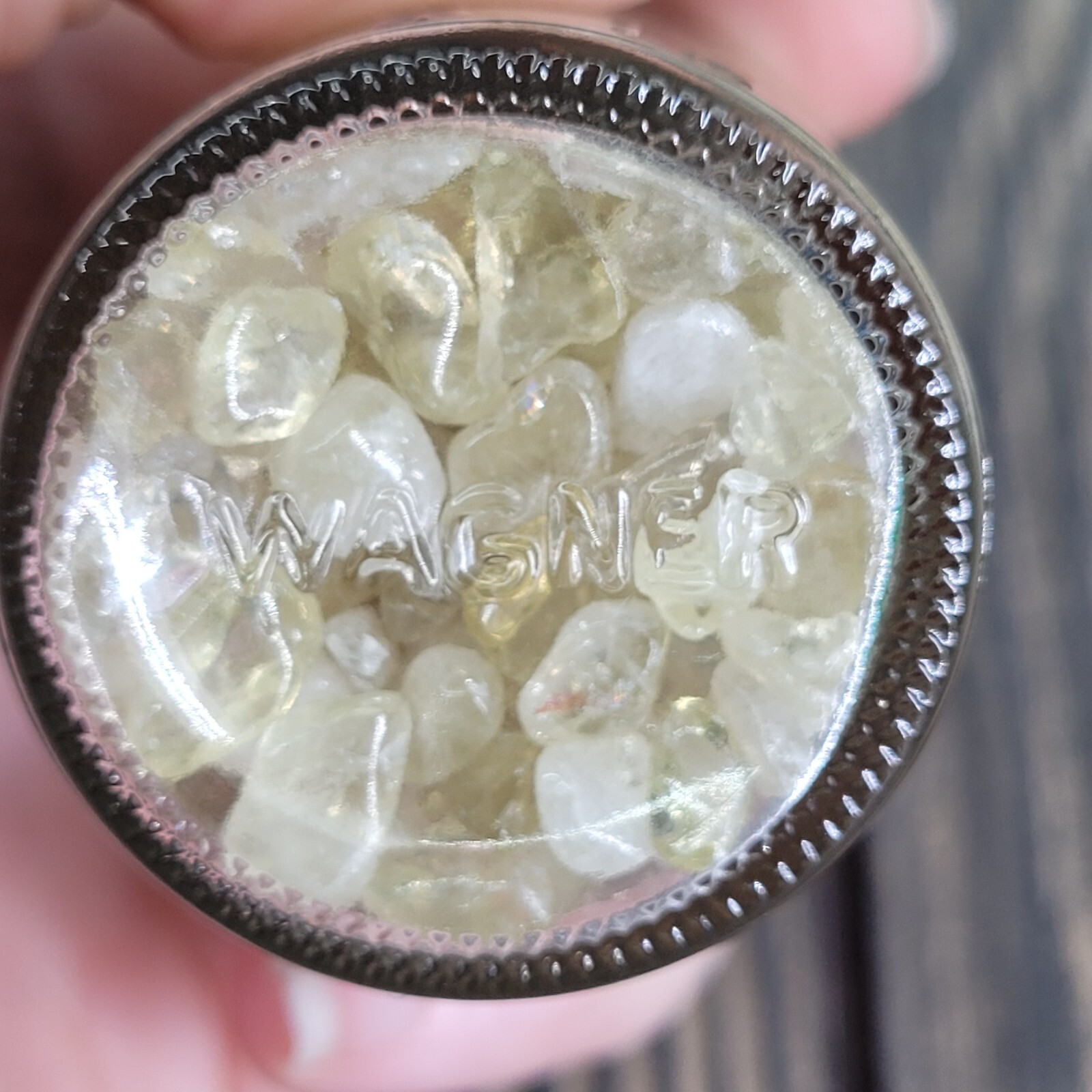 4 oz Citrine Crystal Chip Tumbles in Vintage Apothecary Glass Jar Wagner w/ Cork
