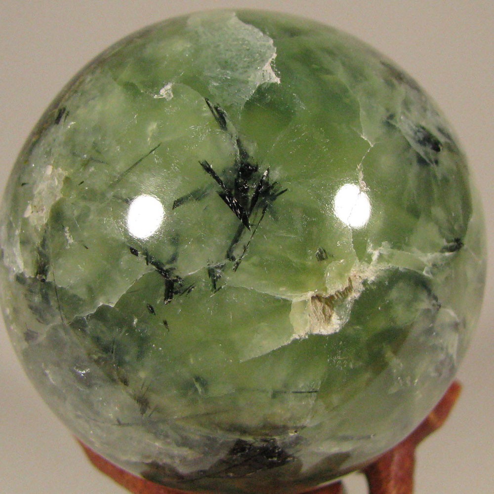 2.1″ Green PREHNITE w/ TOURMALINE, EPIDOTE Sphere w/ Stand – Australia – 53mm