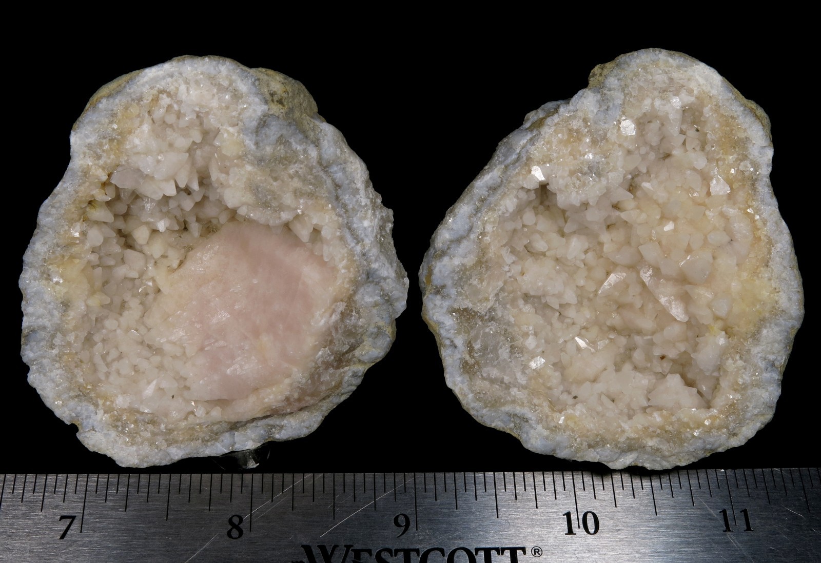 Pink Dogtooth Calcite with large crystal group 2-1/2″ Keokuk geode !!!