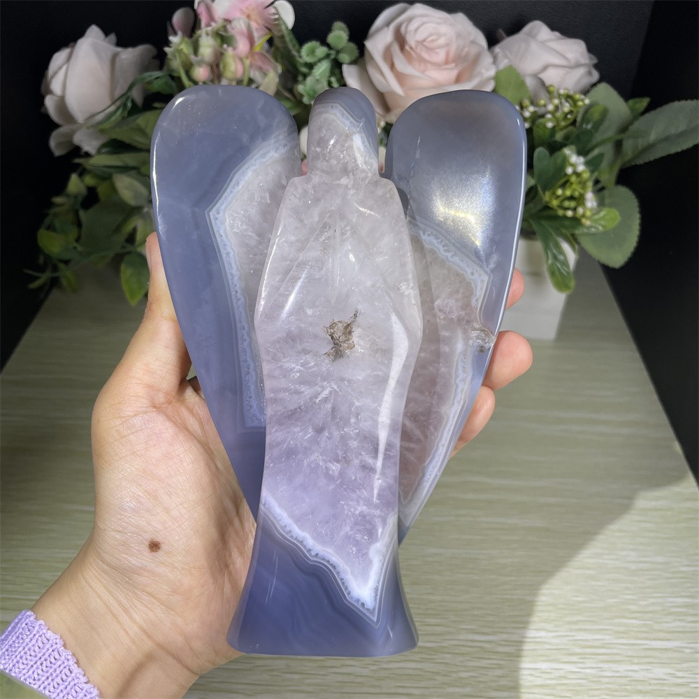 1.7LB 6.4″ Ash Lace Sardonyx Angel Carved Crystal Mineral Quartz Reiki Decor