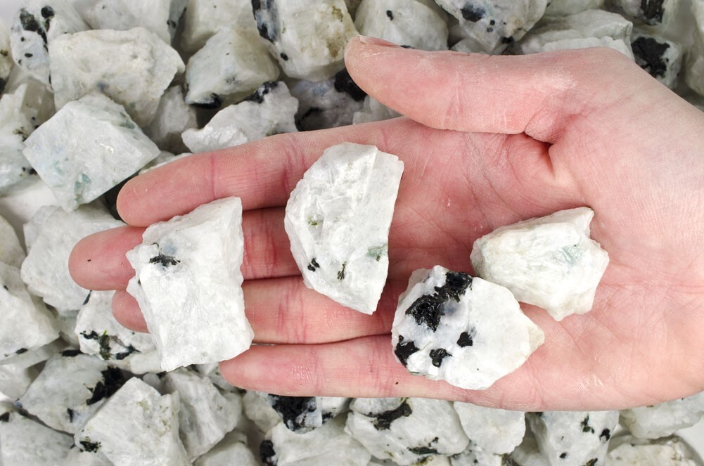 1/4 lb Rainbow Moonstone Rough Stones – Natural Crystal Mineral Rock Tumbling