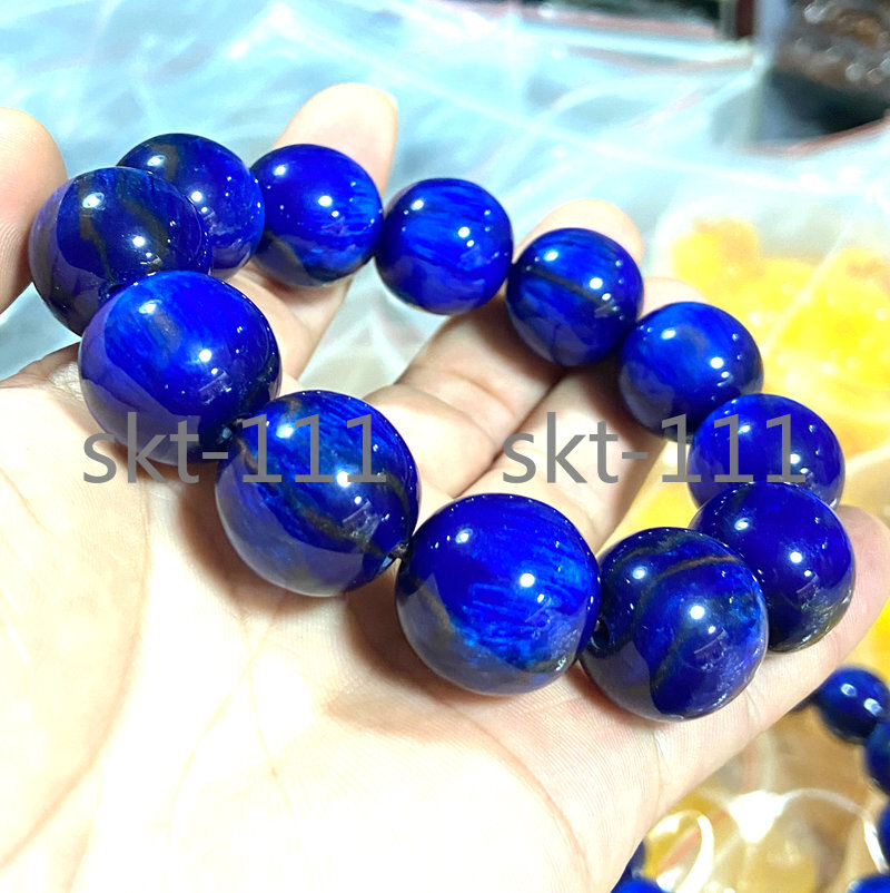100% Certificate 20mm Natural Mexico Sky Blue Amber Beads Bracelet 7.5”
