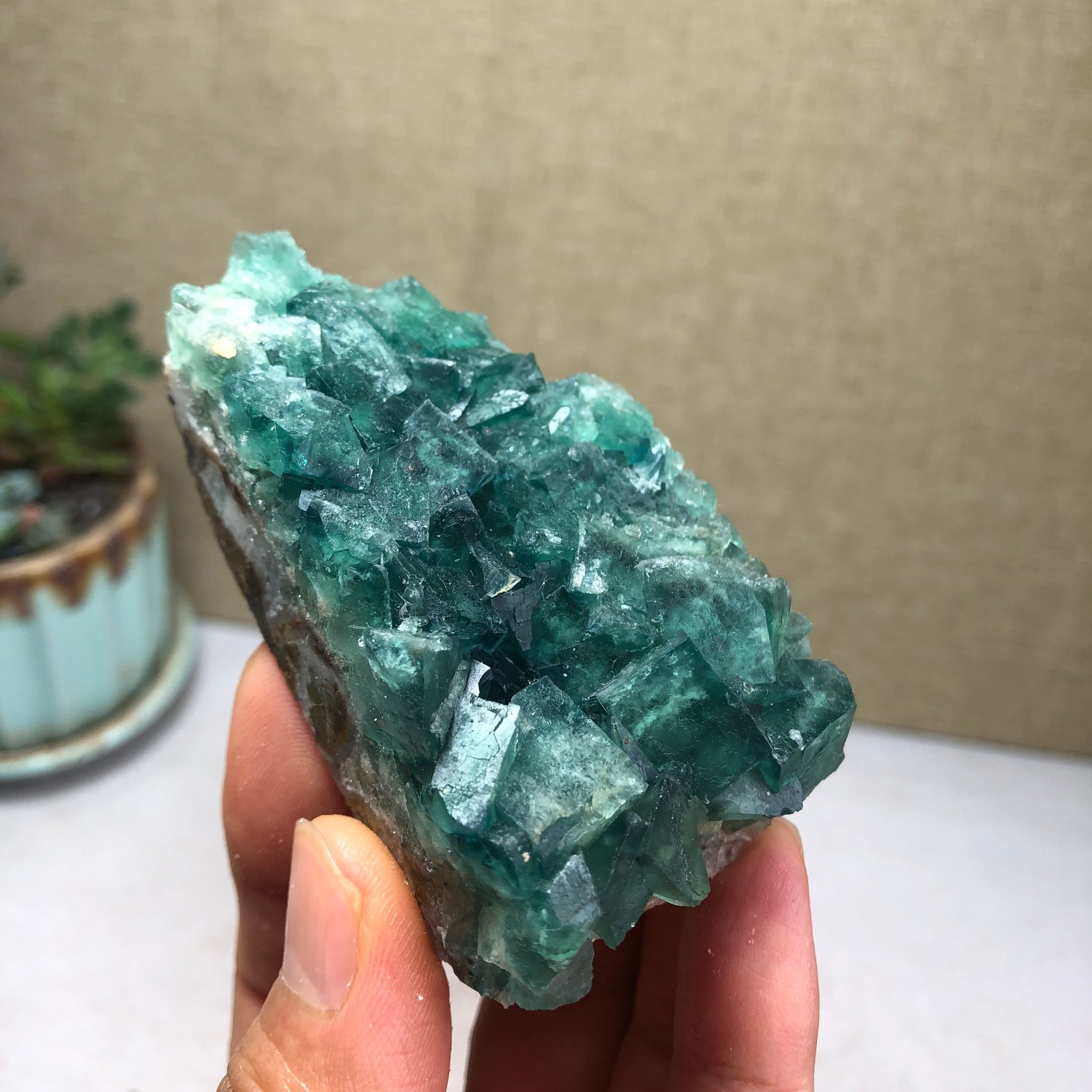 138g NATURAL Green Cubic FLUORITE Crystal Cluster Mineral Specimen A4728