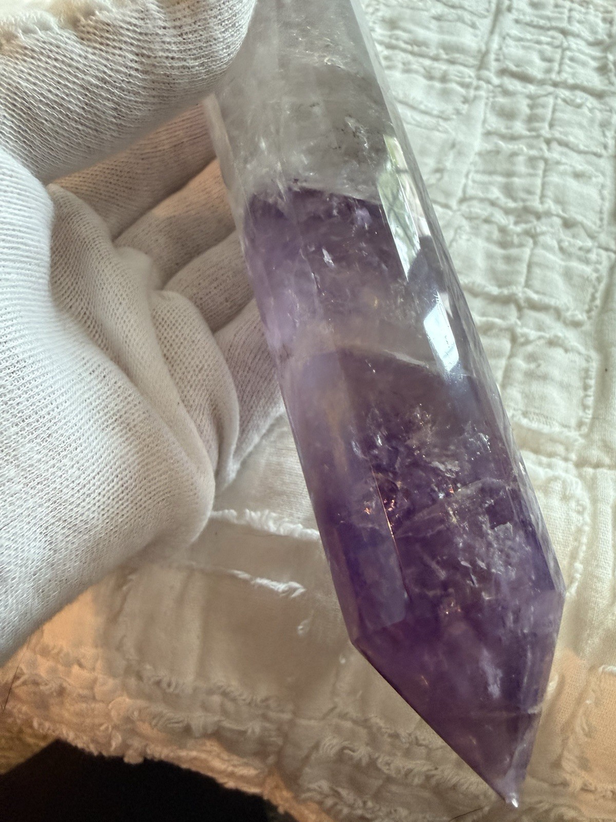 9-1/2in Amethyst Vogel Style 24-Sided Crystal Wand With Stand