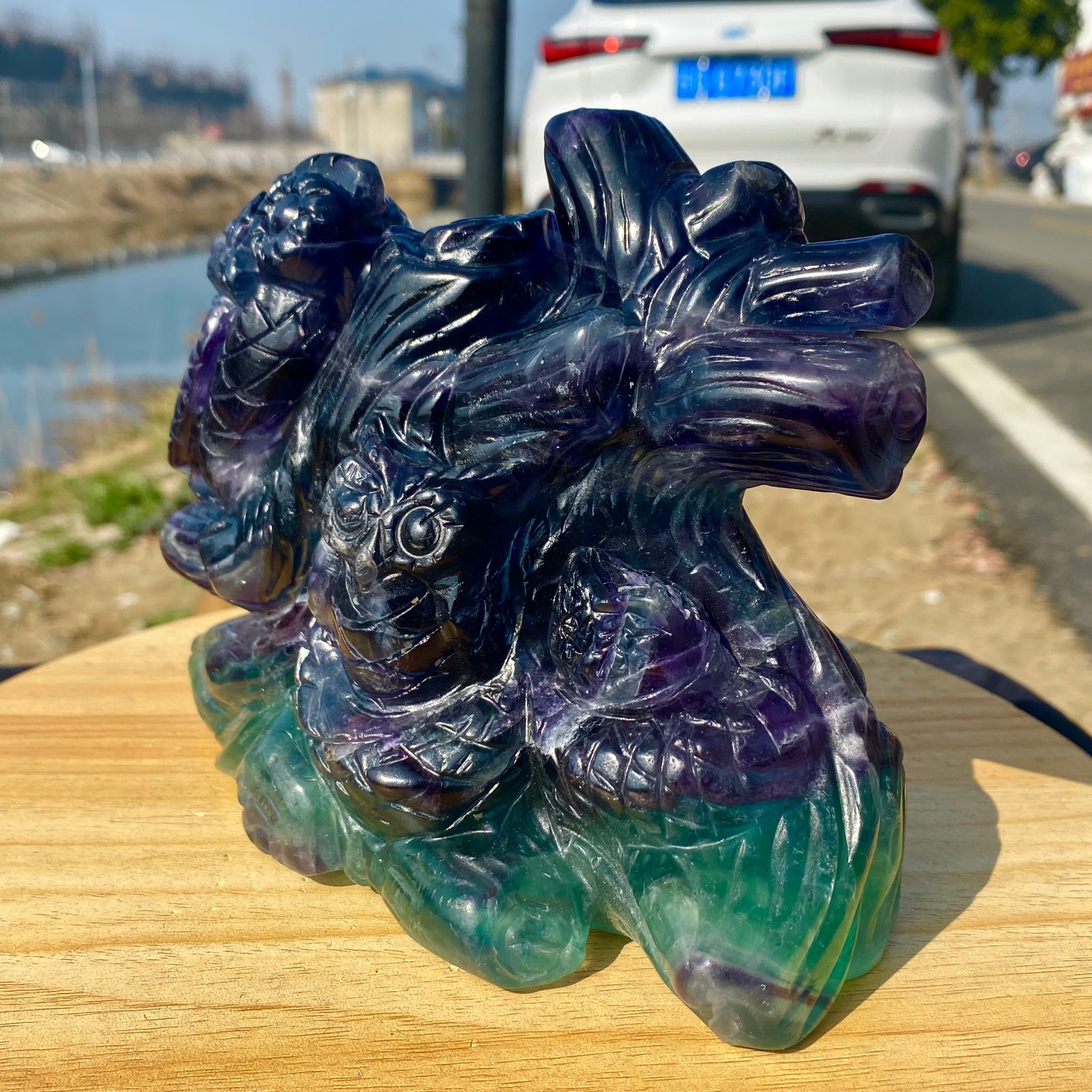 4.96LB Natural Fluorite Hand Carved Owl Statue Crystal Healing Reiki Stone