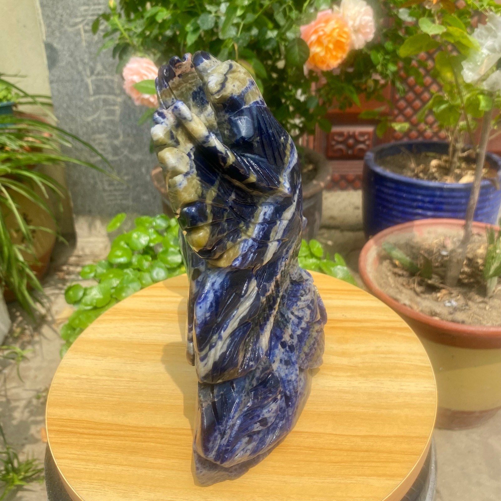 6.61LB Natural Blue Vein Stone Phoenix Carving, Home Decoration