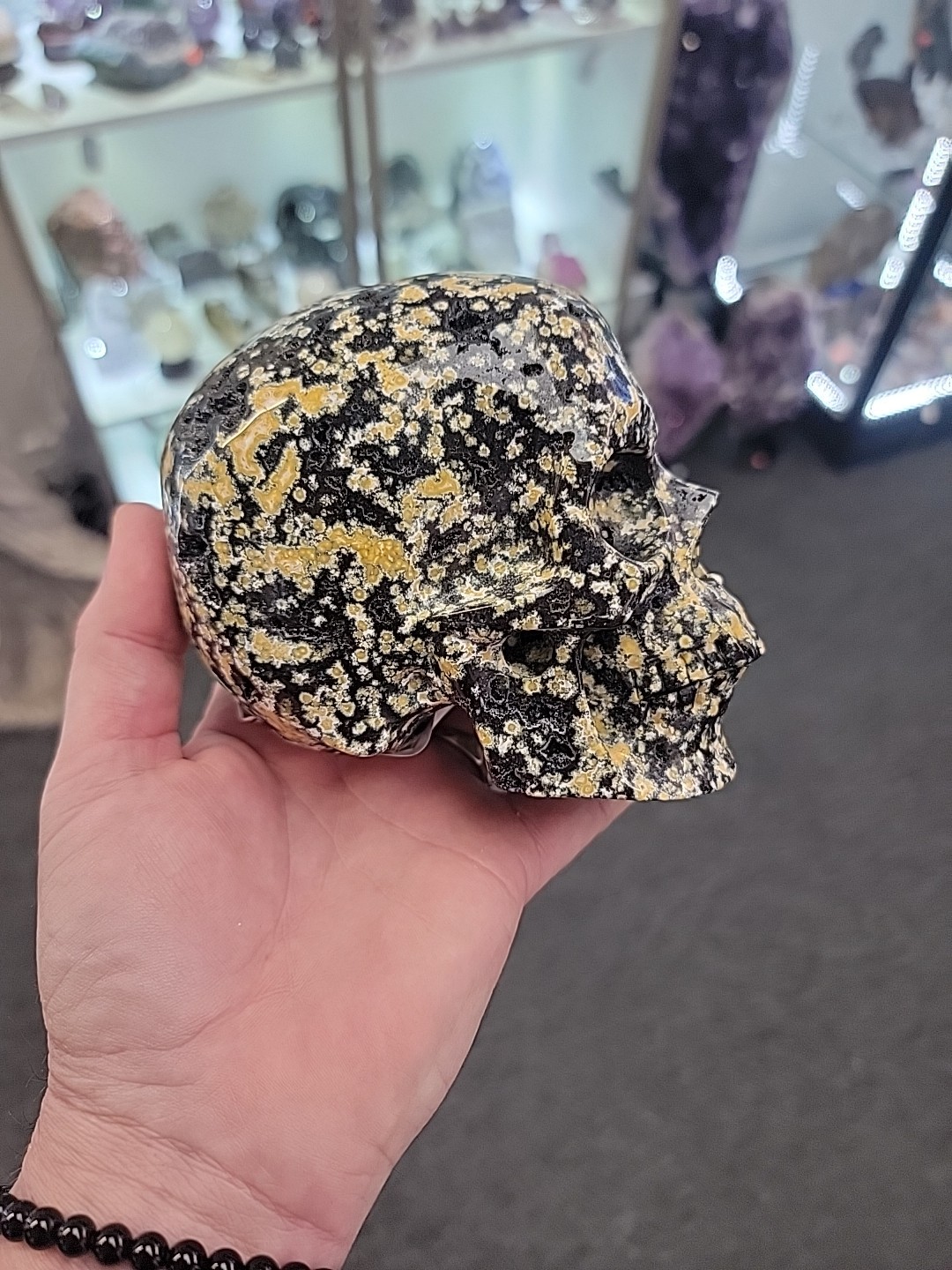 Yellow Flower Ocean Jasper Skull