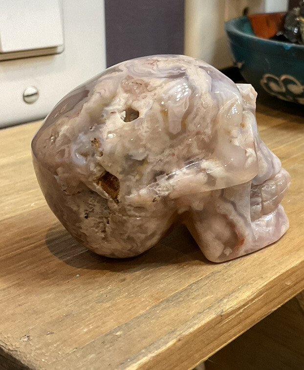 Flower Agate Skull (2″) Carved, Natural, Polished. Very Unique Piece!
