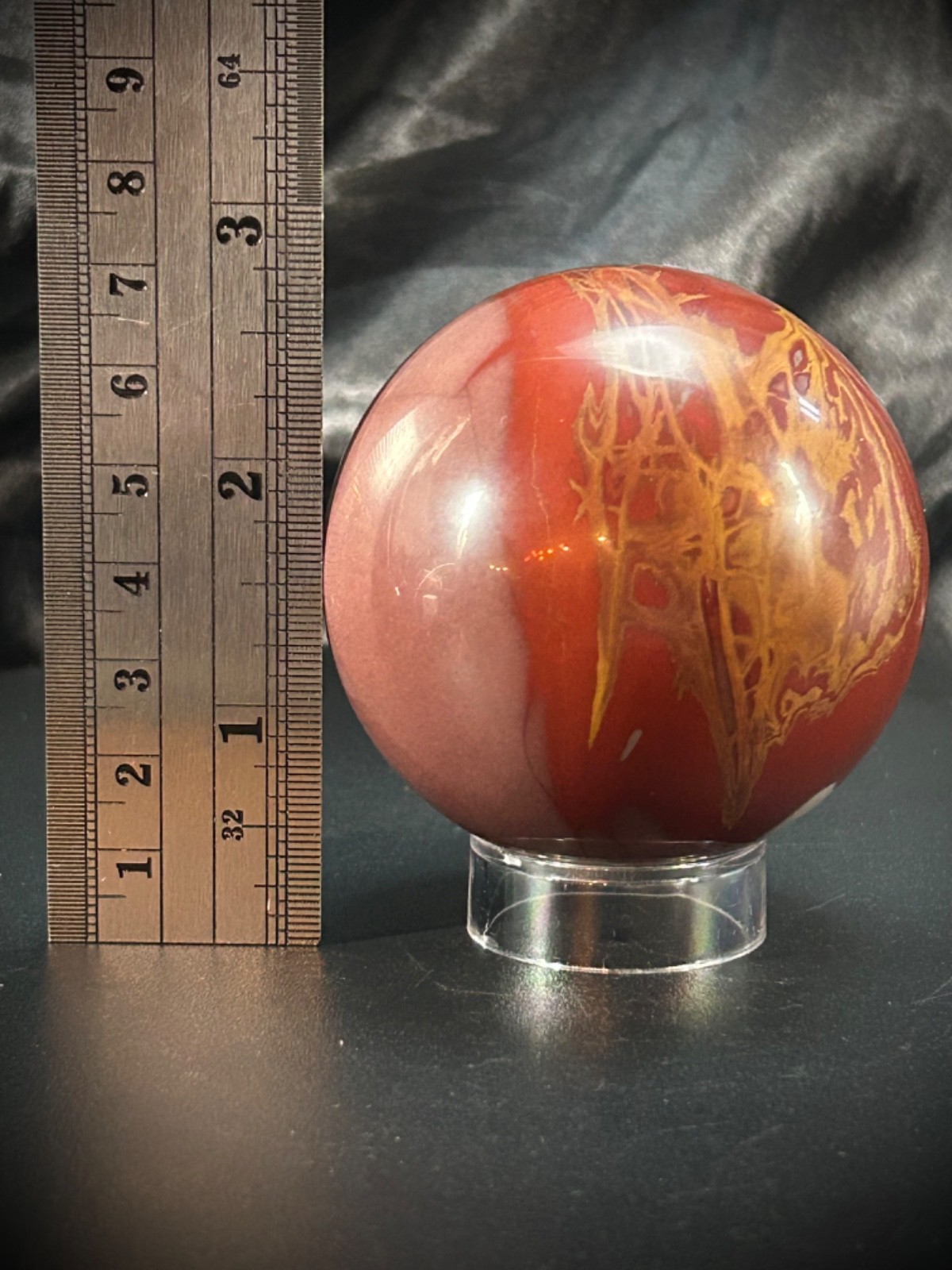 2.49″ Red Noreena Jasper Sphere With Acrylic Stand 12.3oz (350 grams)