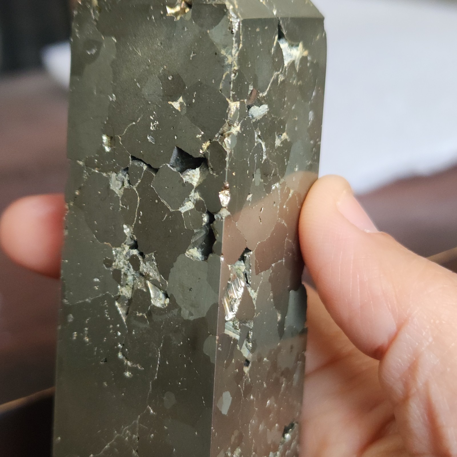 Large Natural Polished Druzy Pyrite 4-Sided Tower 5.25″ – 500g – USA