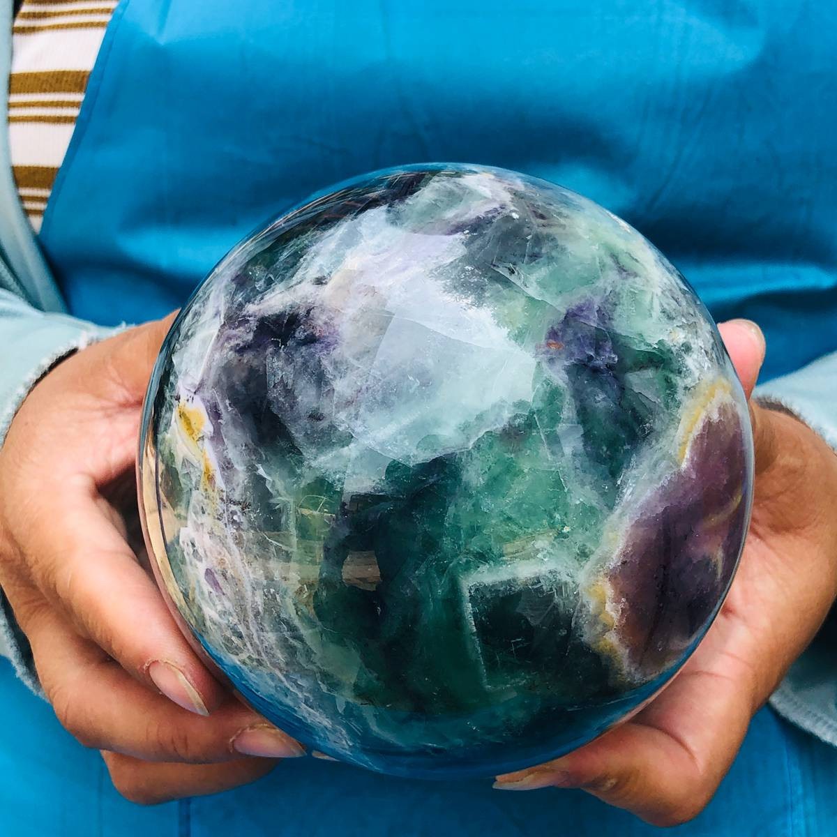 5.25LB Natural rainbow fluorite sphere quartz crystal polished ball healing