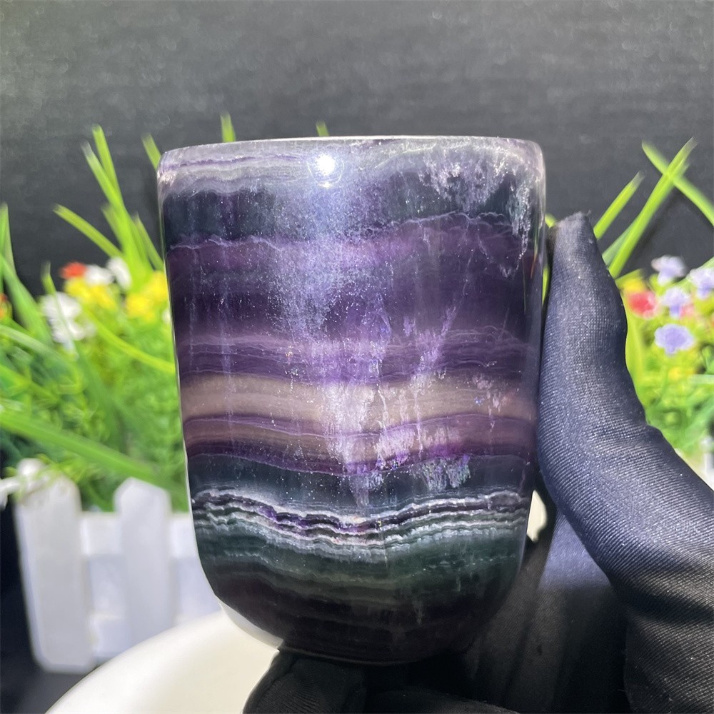 1LB 3.1″ Natural A++Rainbow Fluorite Cup Carved Crystal Reiki Quartz Heal Energy