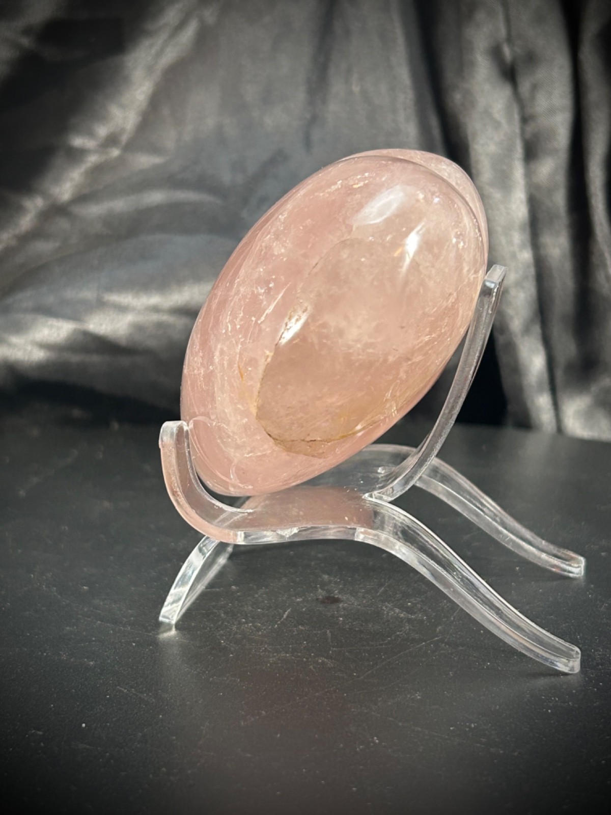 3.26″ Chunky Rose Quartz Heart With Acrylic Stand 12oz (338 grams)