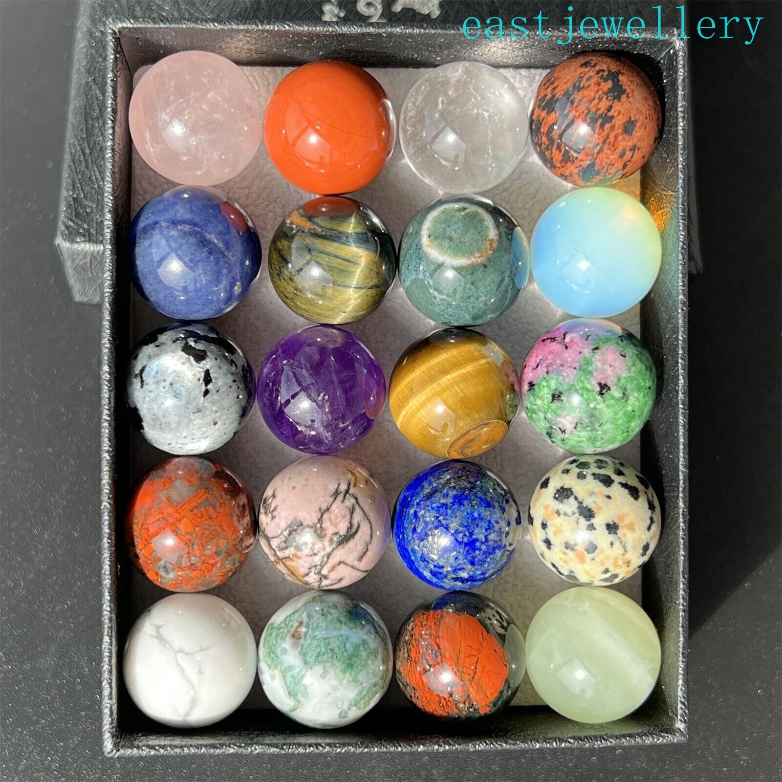 15mm+ box Natural Mixed Sphere quartz crystal ball Palm stone reiki healing 20x