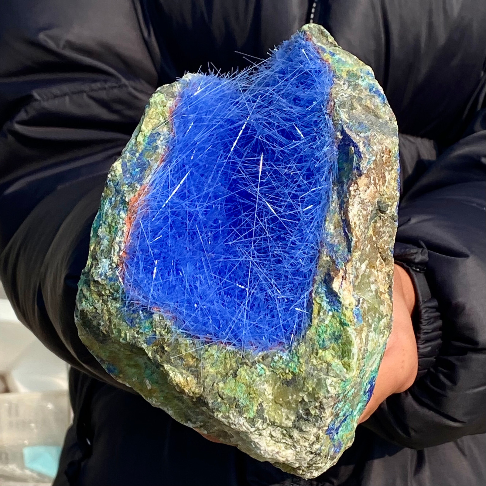 5.38LB Natural Blue Needle Iron Ore Mineral , Original Ore Quartz Crystal