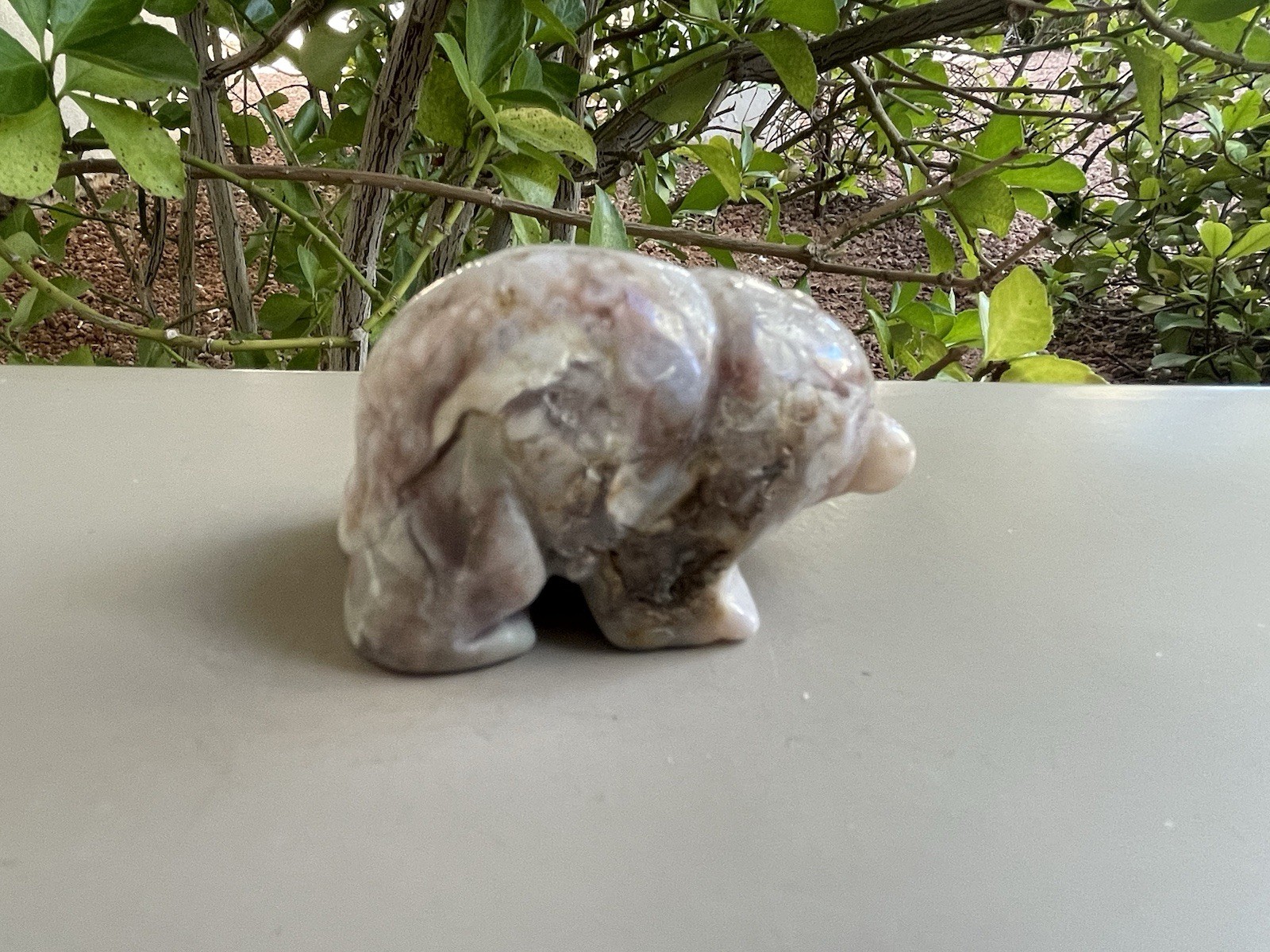 Flower Agate Crystal/Gemstone Polar Bear Carving W/Druzy 83G 2 1/4″ x 1 1/4″