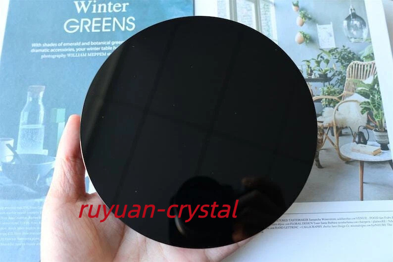 Natural Obsidian Mirror,Obsidian Wafer,Crystal Disk,Reiki Crystal Gift + stand