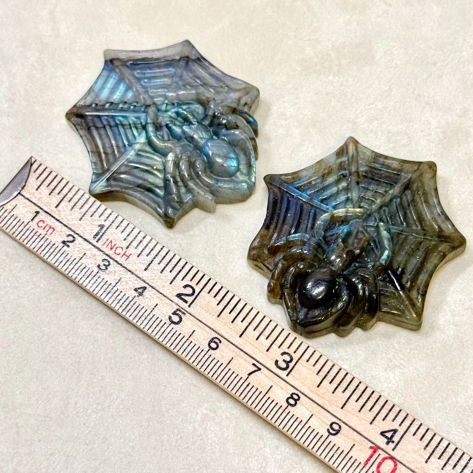 Labradorite Spider Web Crystal Carving – Natural Gemstone Carved Cabochon 1.8″