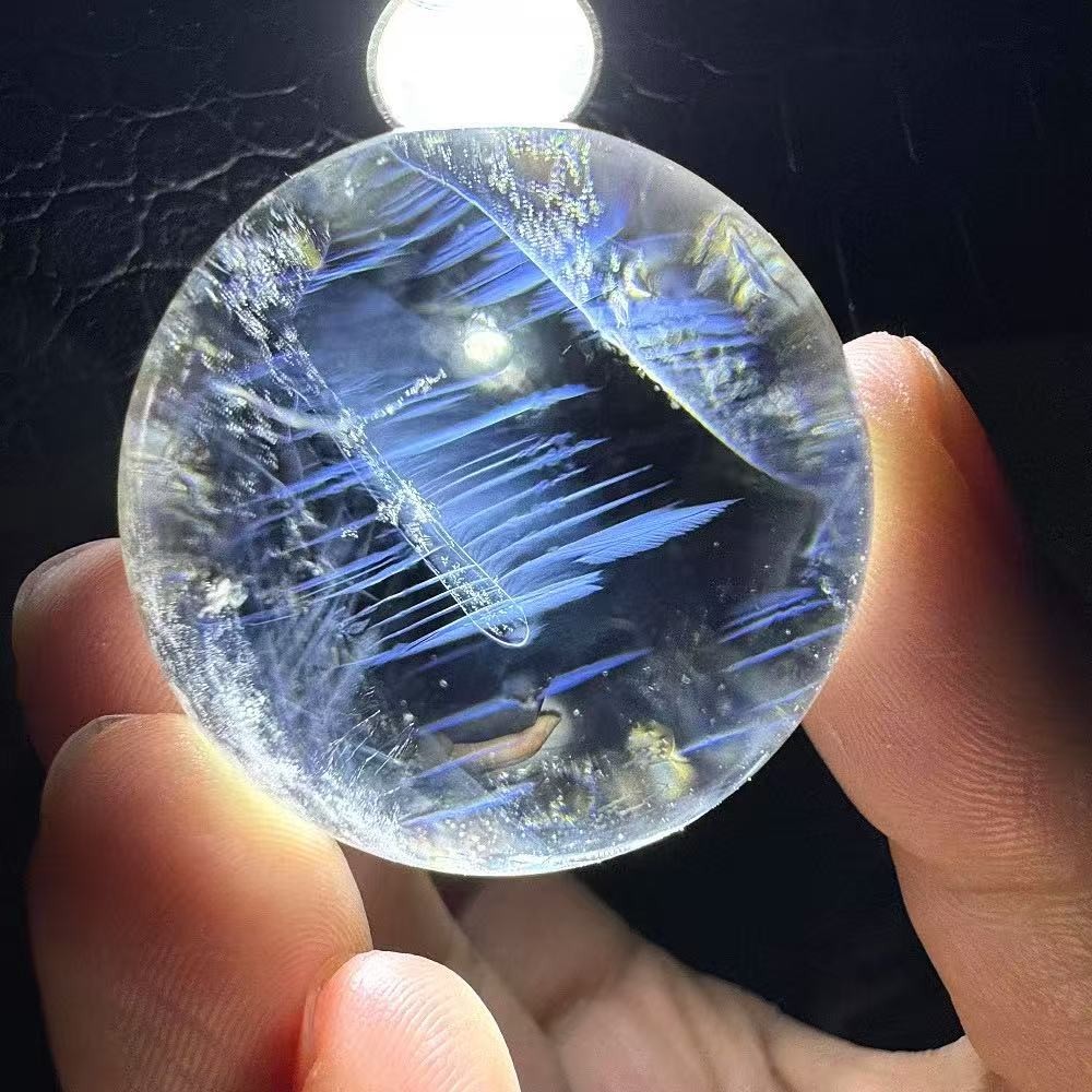 38mm Natural clear crystal Sphere Blue needle Quartz ball Healing Reiki energy