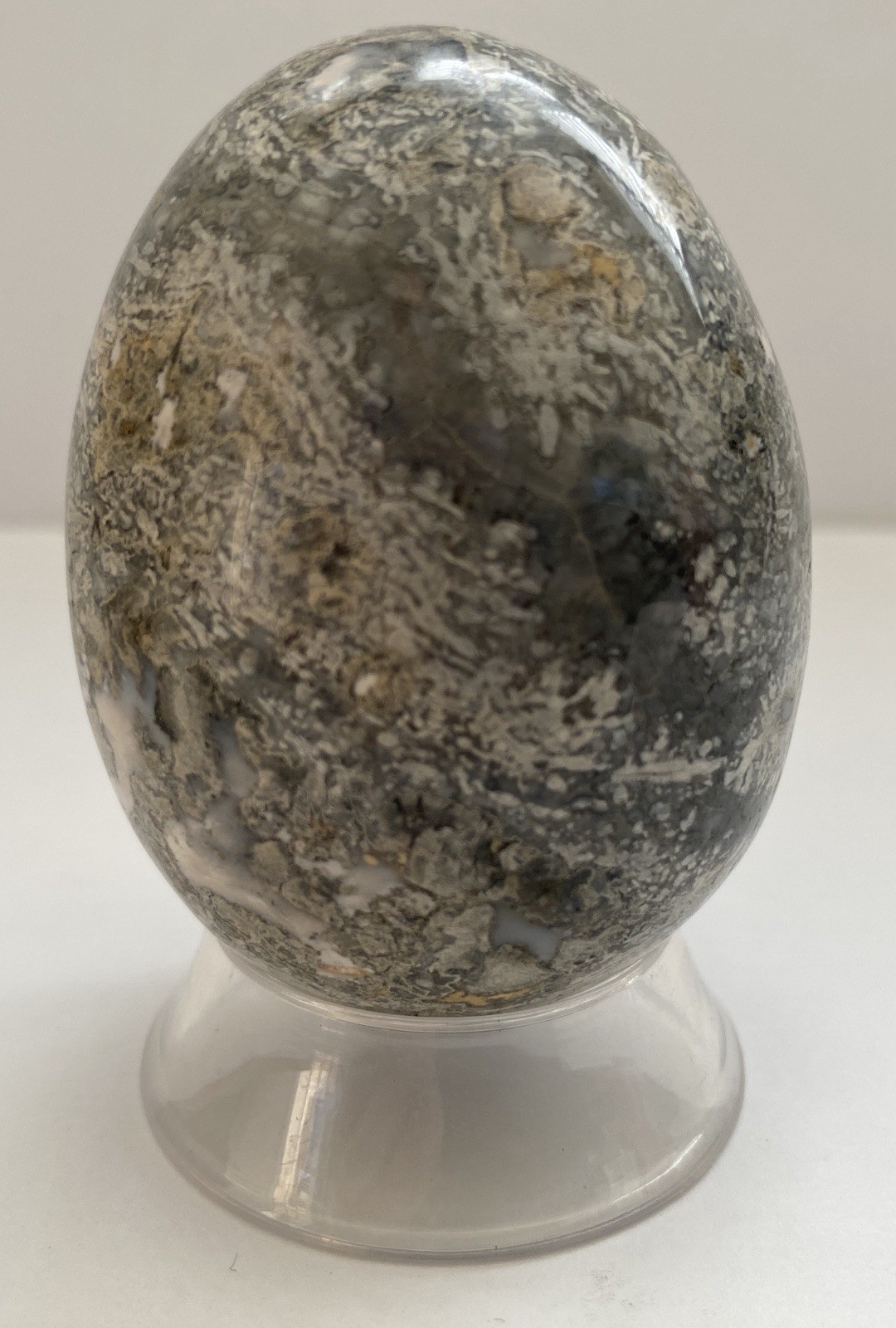 Natural Onyx Stone Egg With Stand Hand Polished Banded Agate Calcite Crystal