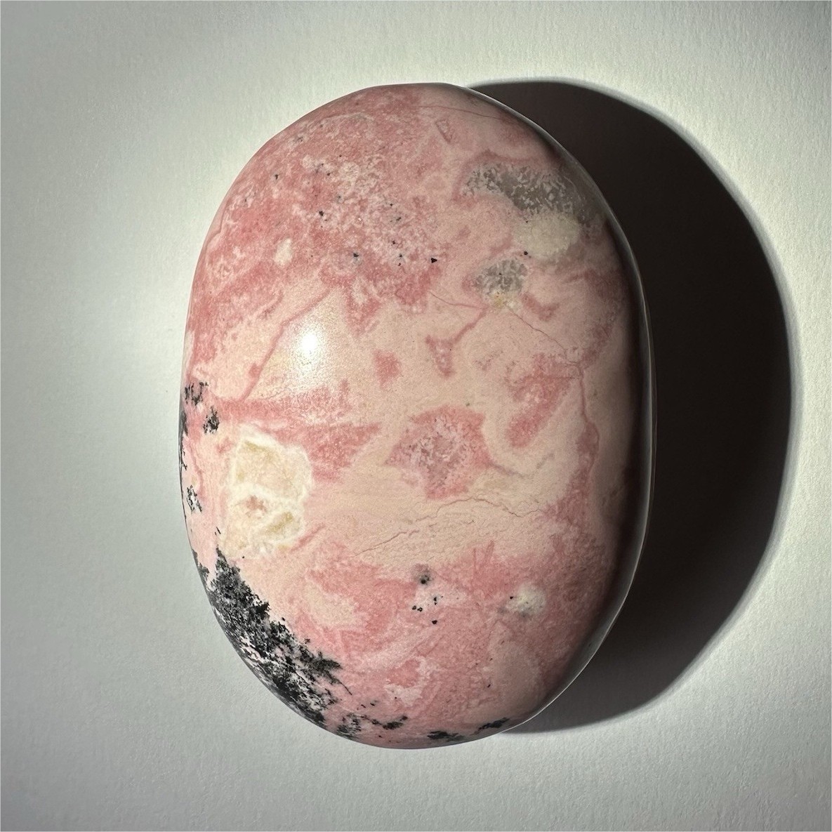 Polished Pink Rhodonite Palm Stone, Oval Egg Shape Mineral Specimen, 3 in