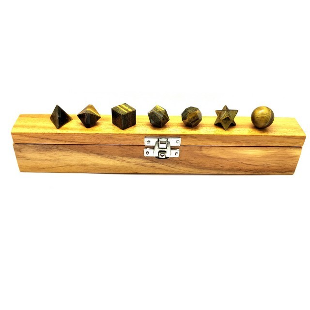 Tiger Eye Crystal Geometry 7 Pcs Platonic Solid Sacred Set Gift For Her, Him