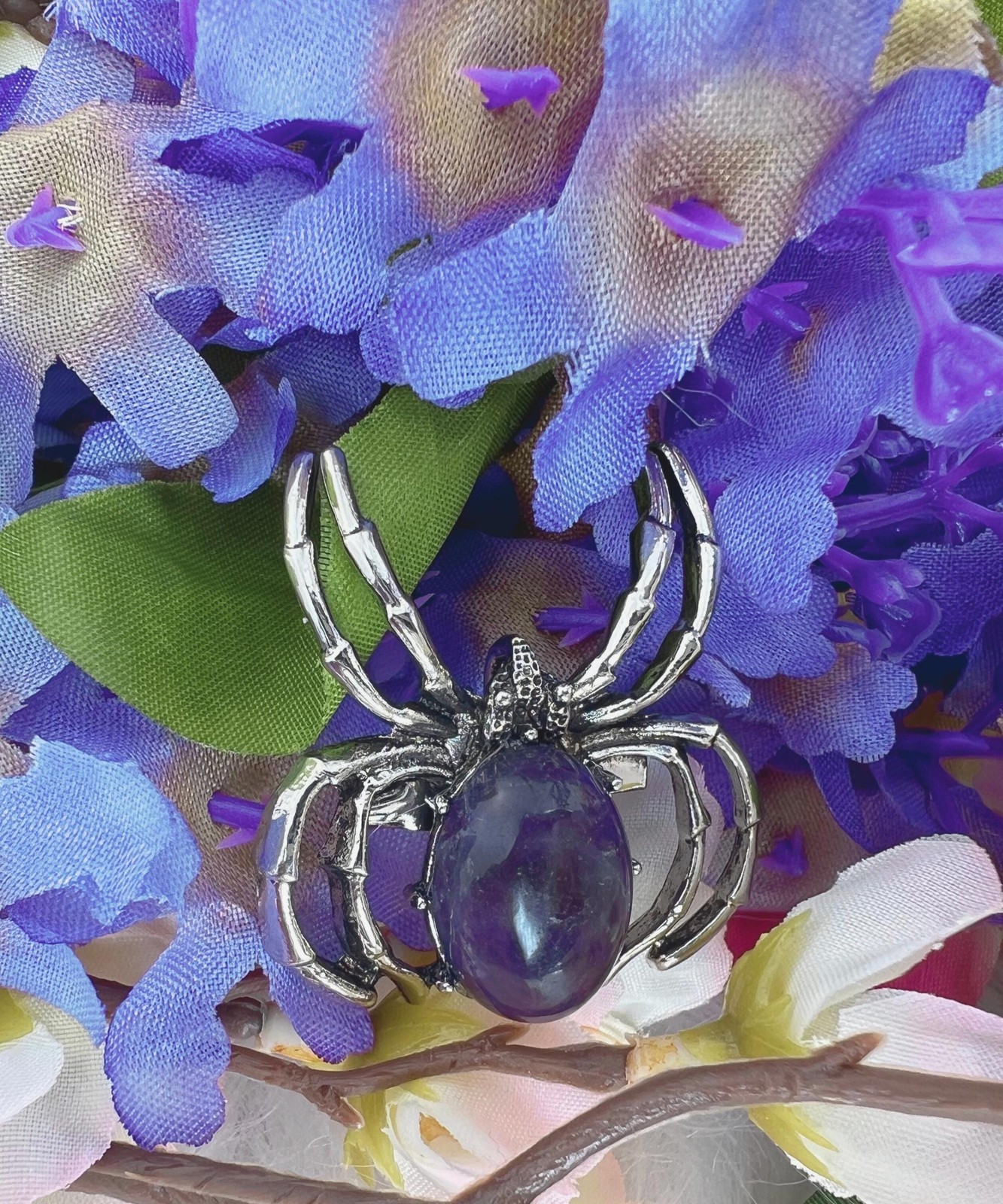 Amethyst spider brooch – 1.45″ amethyst spider crystal brooch – amethyst insect