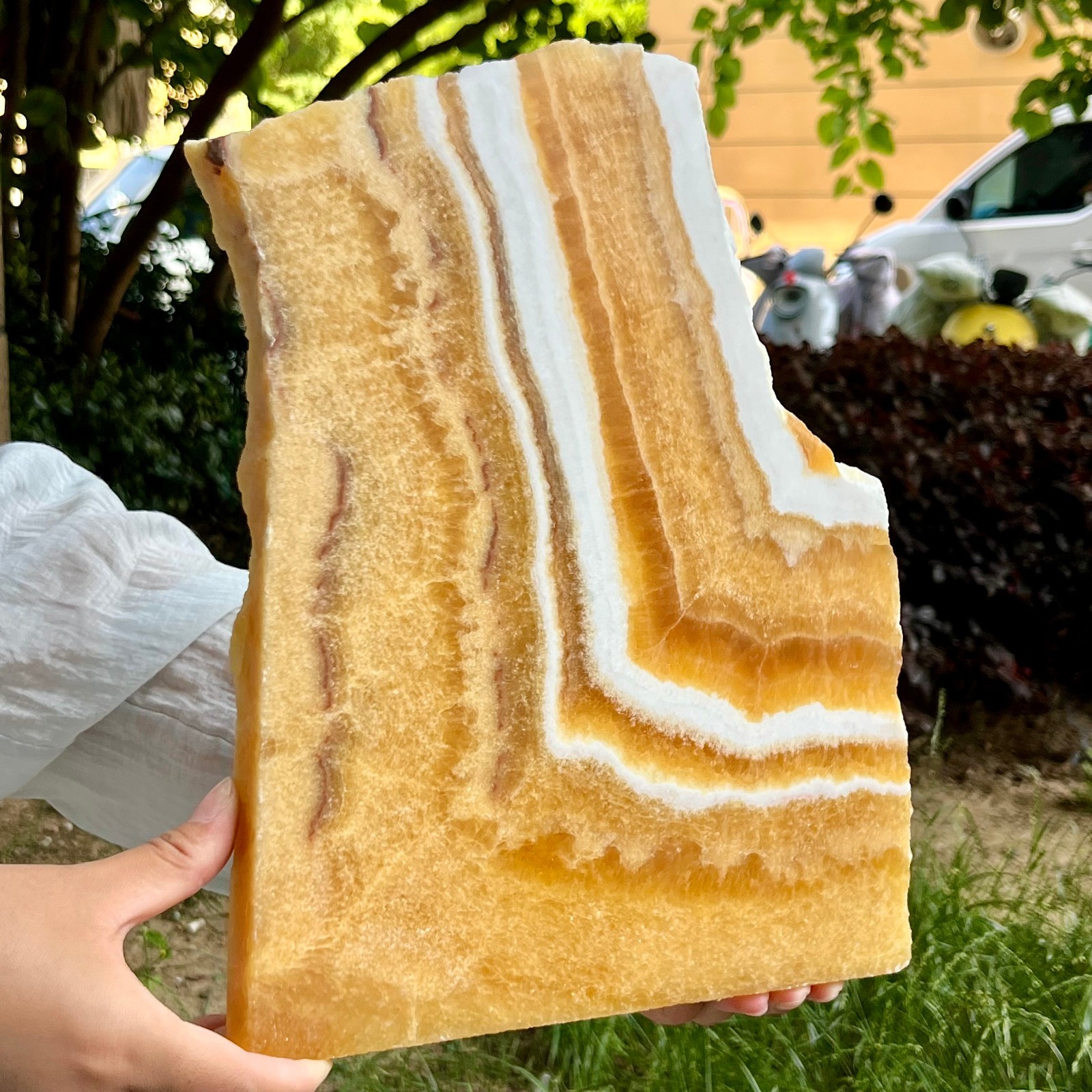4.9 lb Natural Yellow Calcite Double Sided Polished Crystal Slab Raw