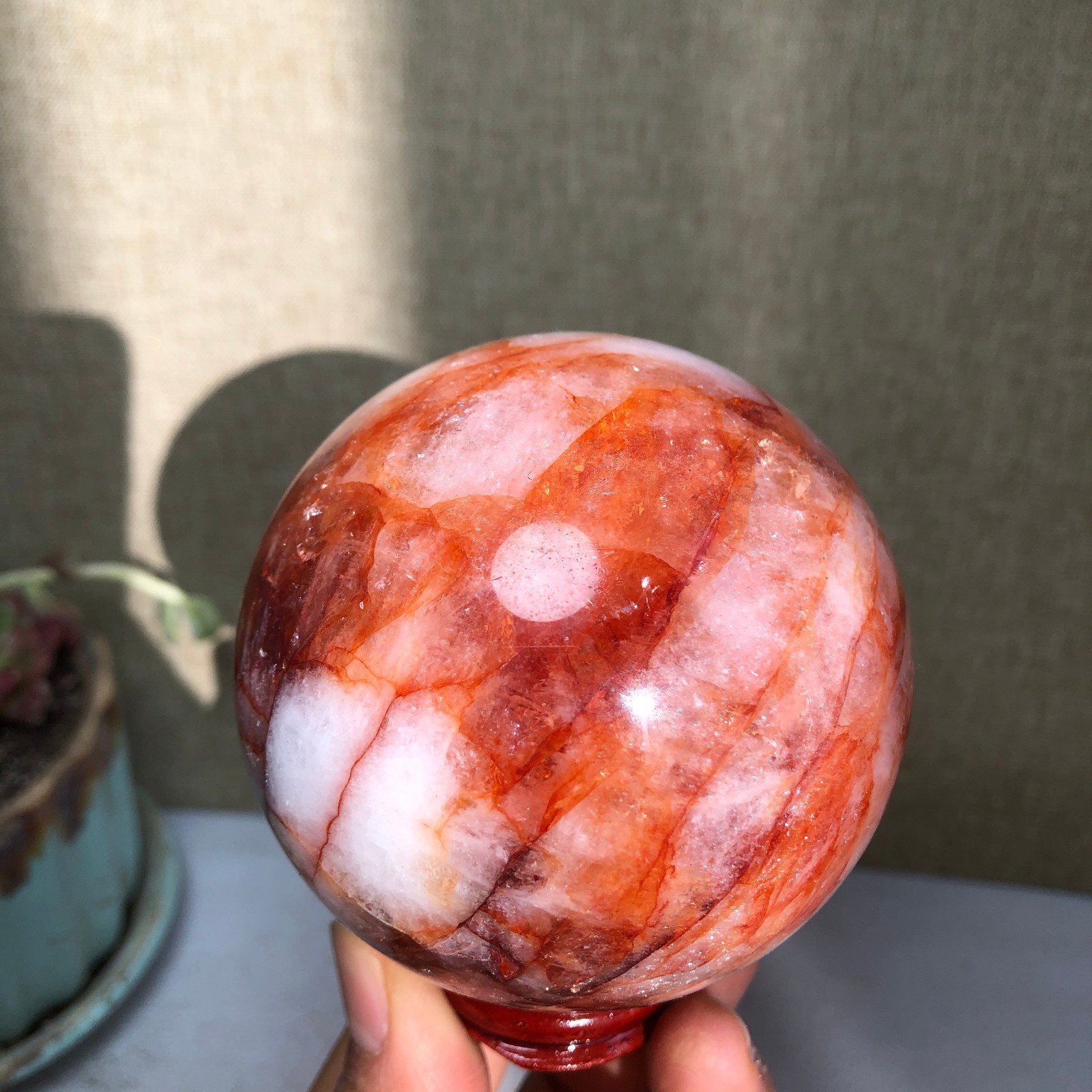 69mm Natural Red gum flower Crystal gemstone sphere ball Specimen 497g A3099