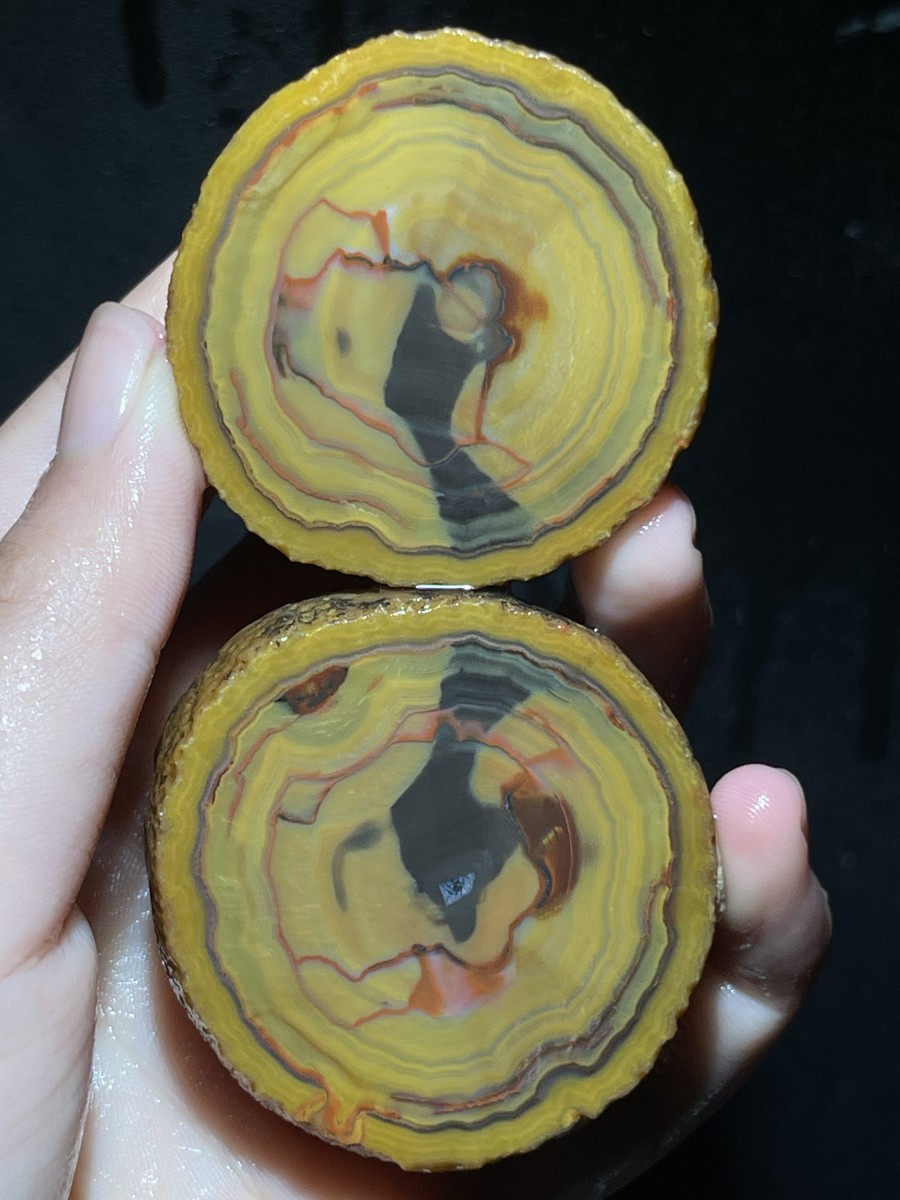 1pair China Agate Crystal Geodes Slices Natural Warring States Red 120g A49