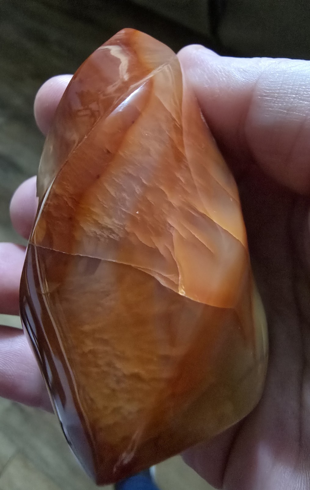 Polished Red Carnelian Flame Display Specimen, 268g, 4.5 Inches Not Damaged