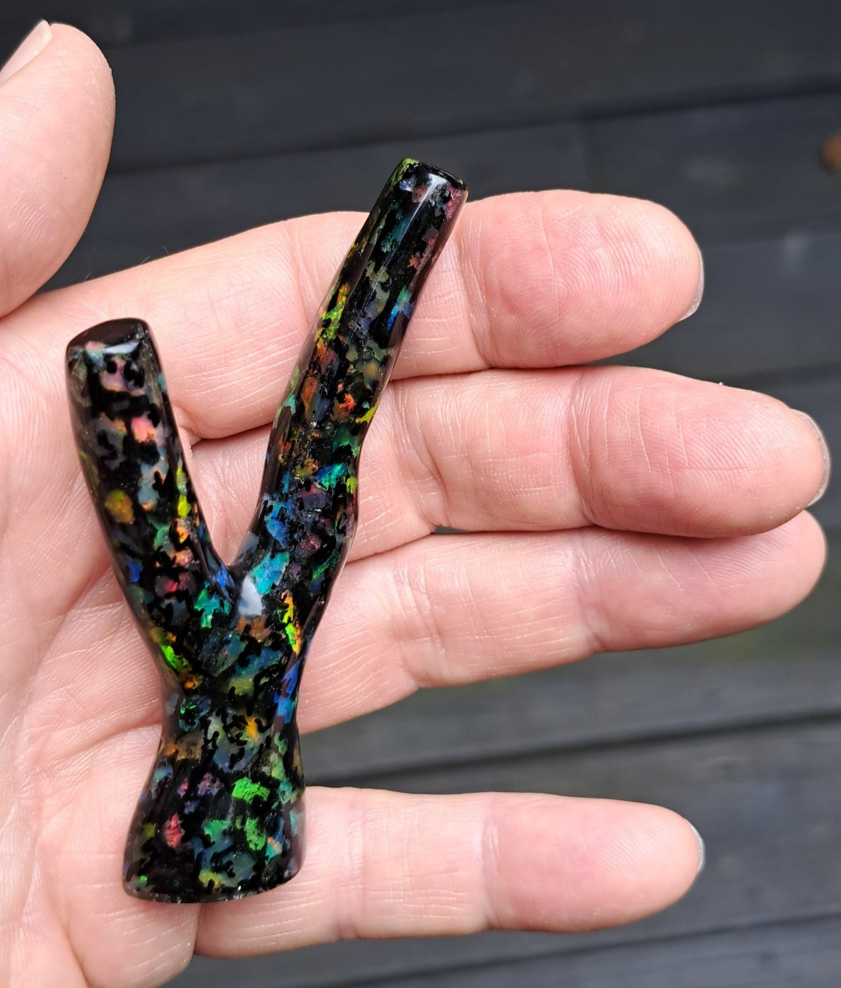 Huge Multicolor Indonesian Wood Opal Fossil Inlaid Mosaic Branch Stands Up