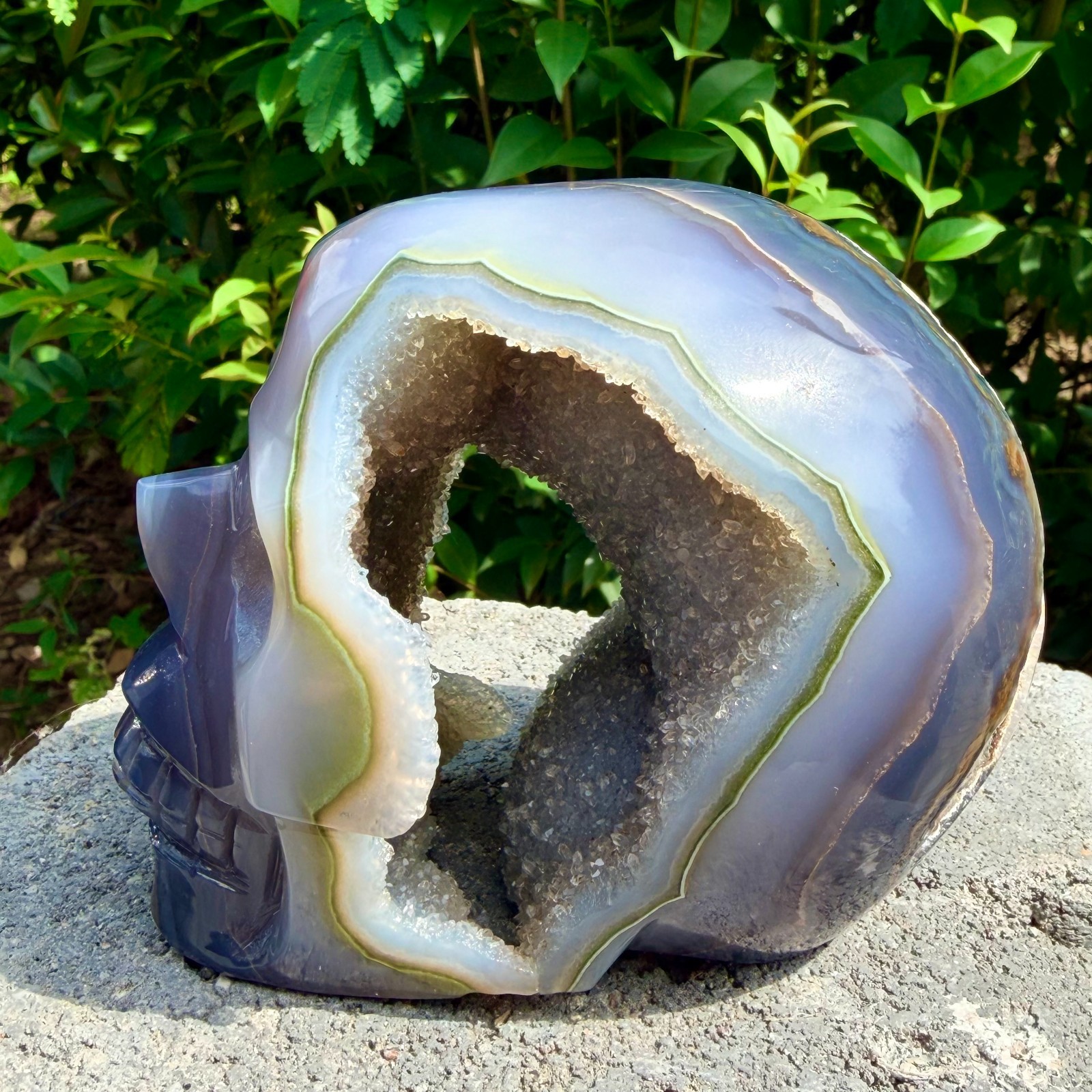 2.87lb Amethyst agate crystal cave skull, Rare hand carved skull specimen