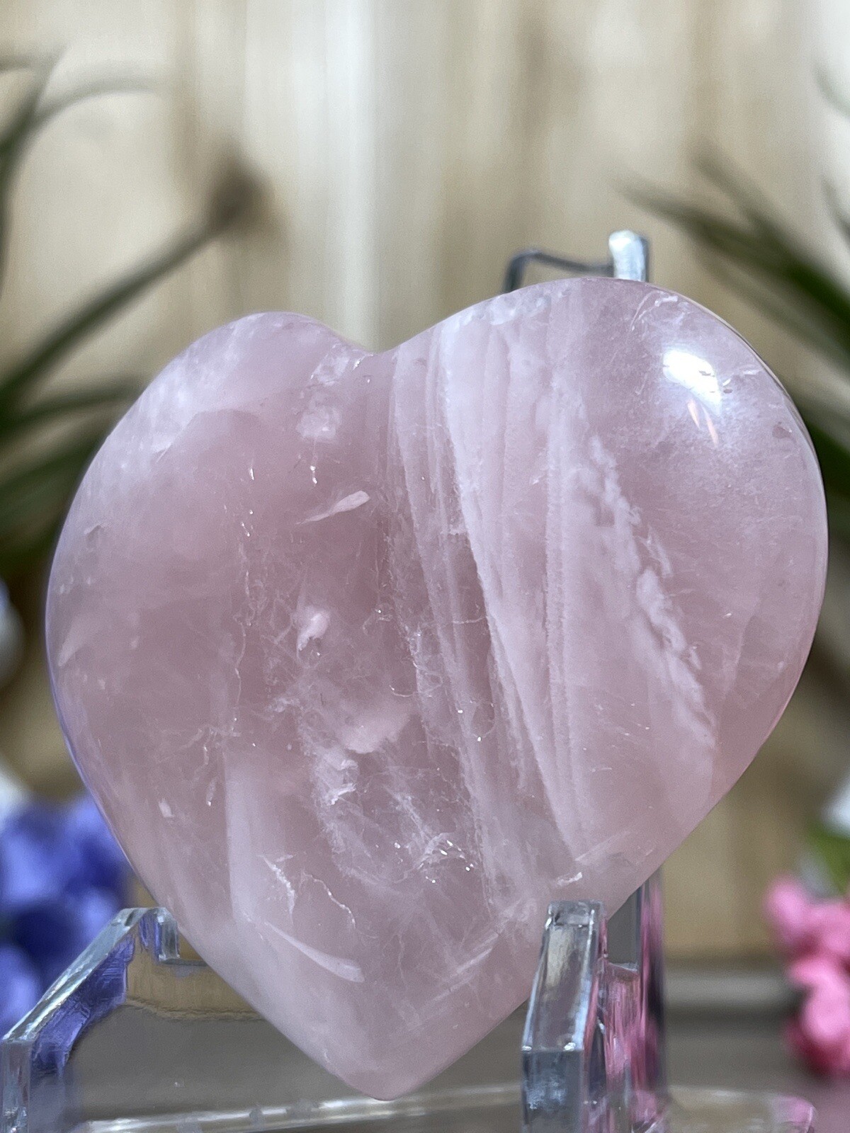 ROSE QUARTZ HEART – Palm stone Mineral Pink Chakra Reiki Witch Wiccan Yoga Decor