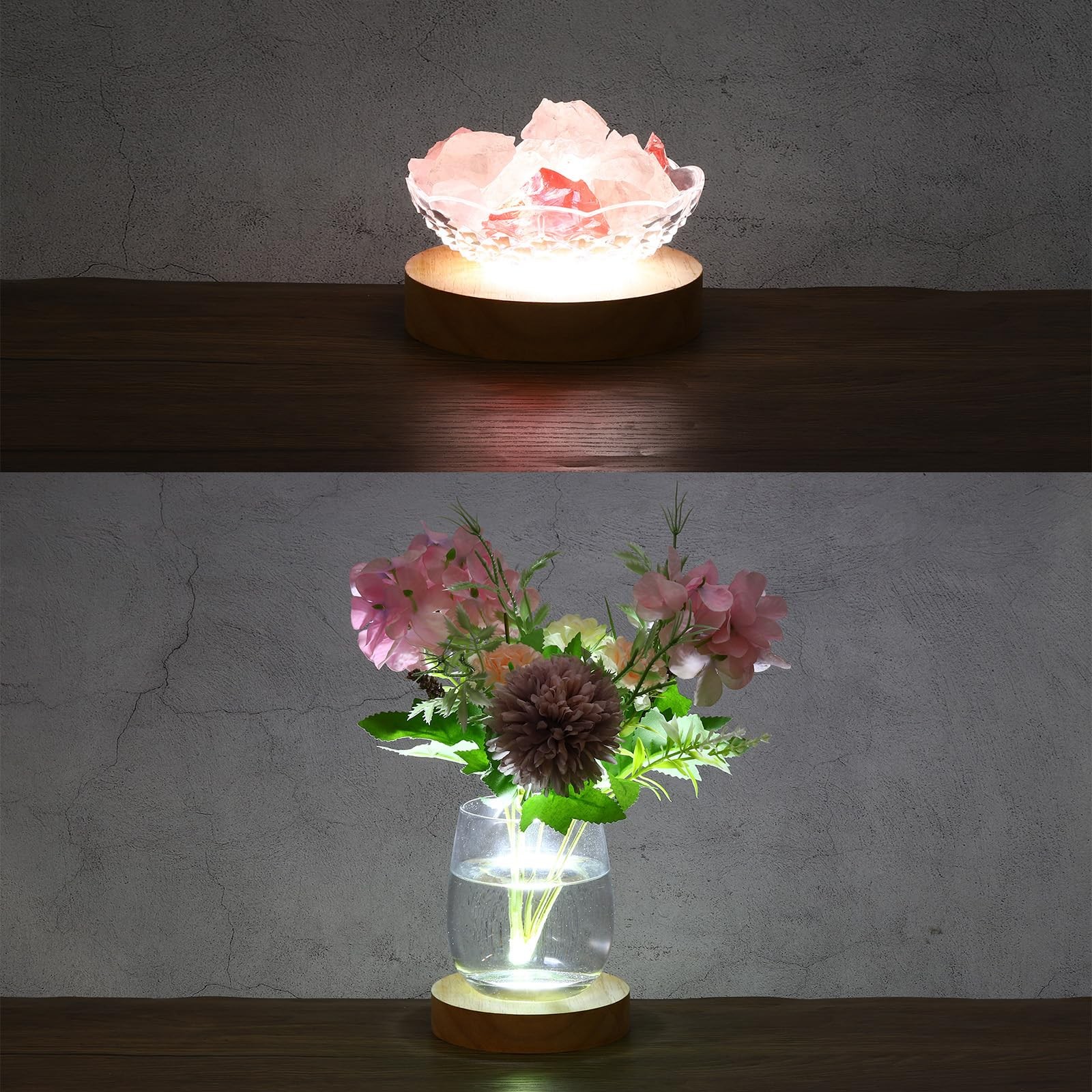 4 Inch Wooden LED Light Base, 2pcs Wood Light Display Base Stand Lighting wit…