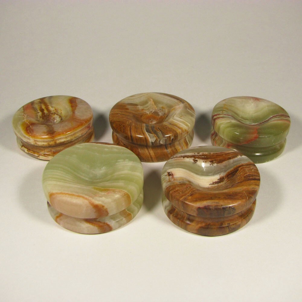 (5) 2″ Carved BANDED ONYX STANDS for Spheres, Eggs, Balls, Globes, Shells, Etc.