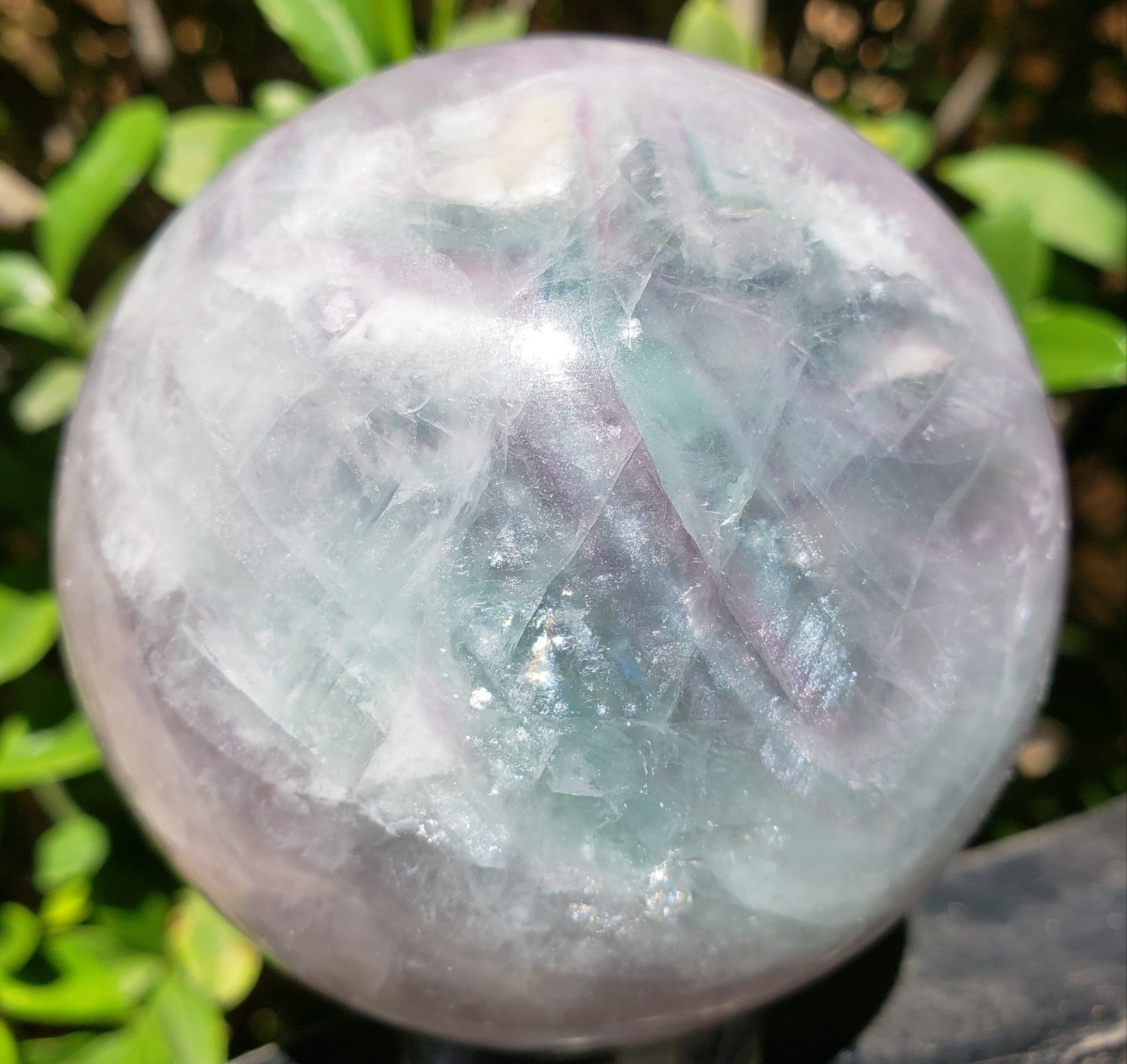 3″ Green Purple Fluorite Quartz Crystal Sphere Ball Orb Rainbow UV, 746g
