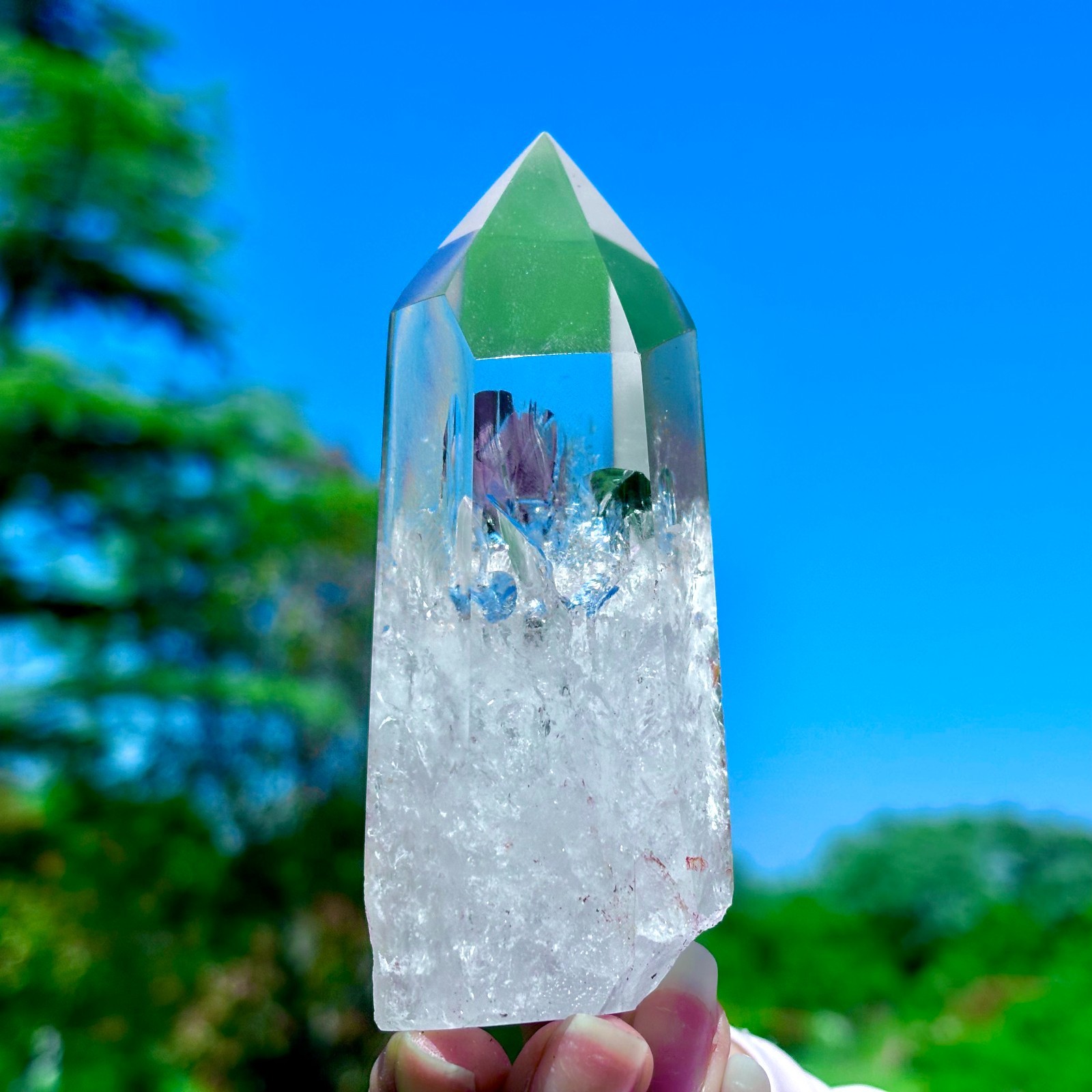 249G Natural Clear White Crystal Obelisk Transparent Quartz Energy Column Reik