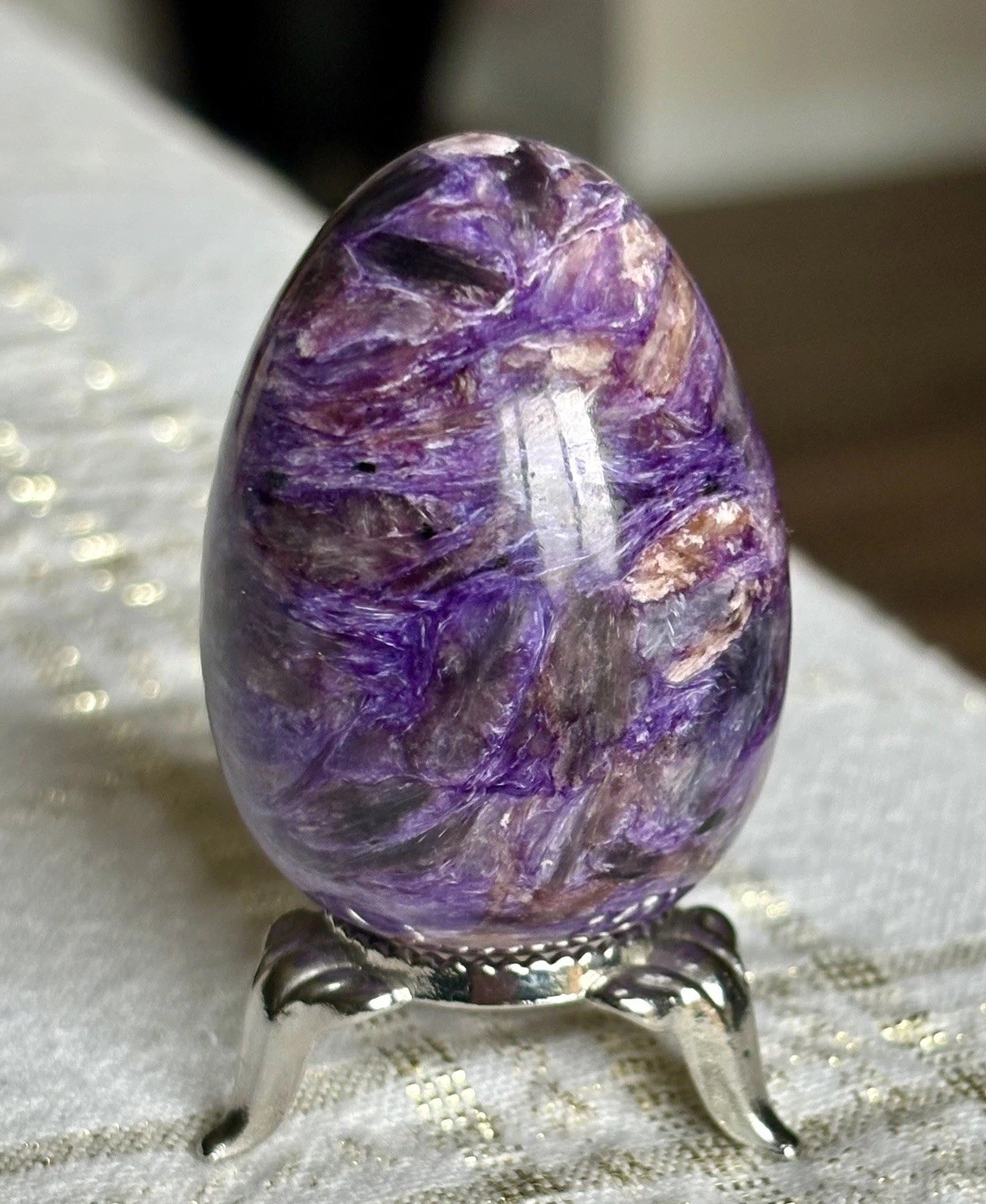 48mm Purple CHAROITE Egg Gemstone Sphere Yakutia, Russia