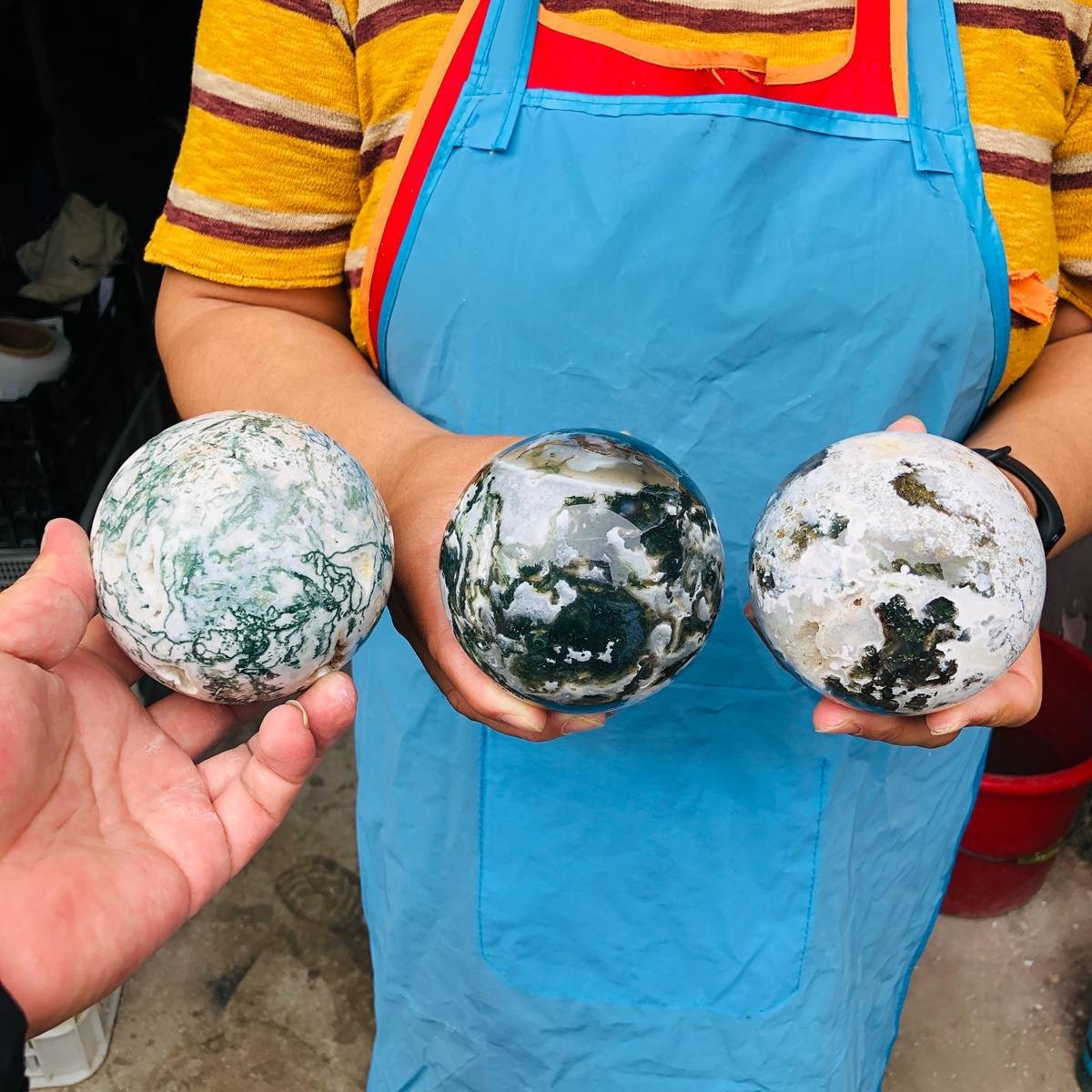 3pcs 5.58LB Natural Water Grass Agate Ball Quartz Crystal Ball Healing 2112