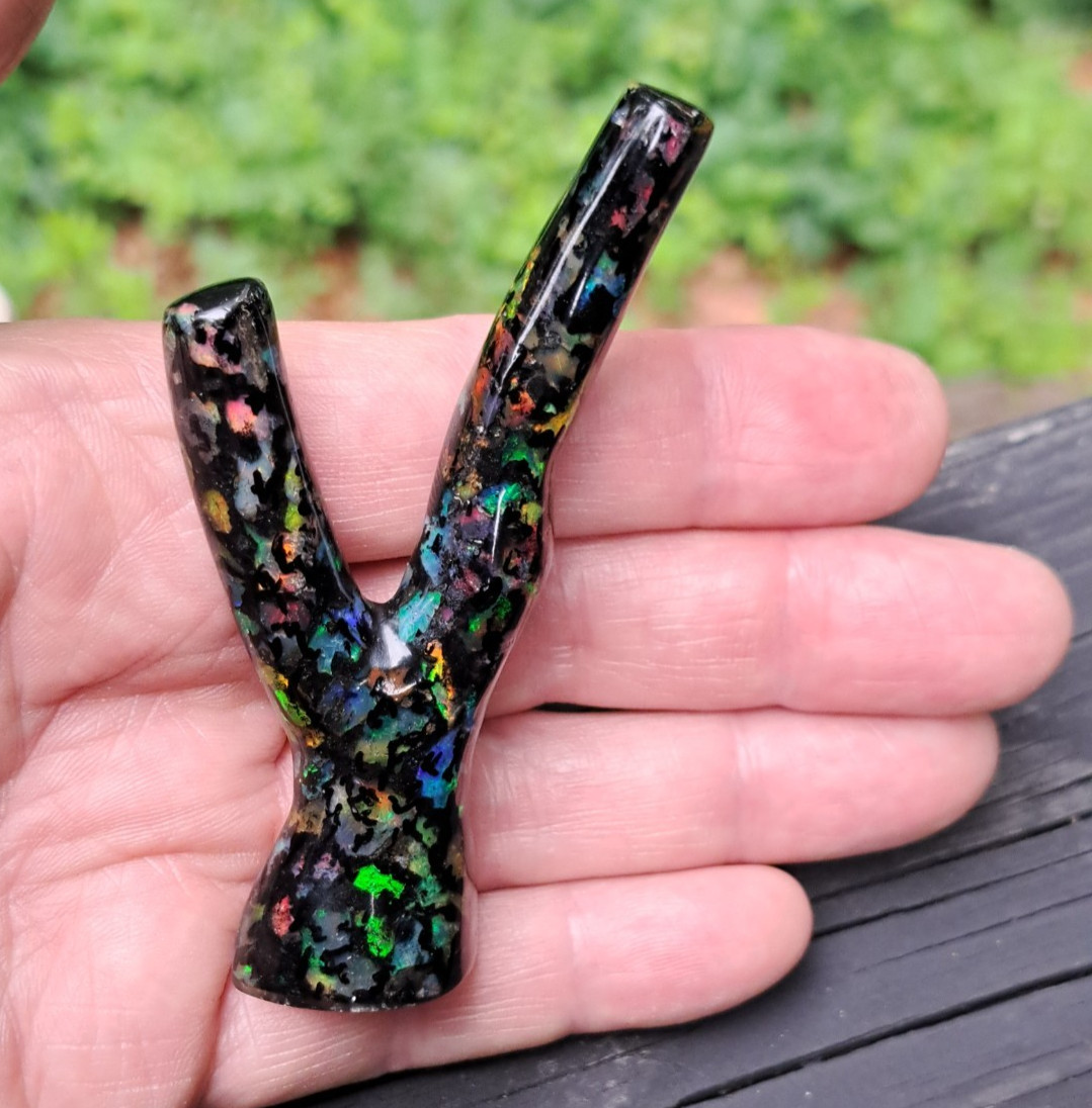 Huge Multicolor Indonesian Wood Opal Fossil Inlaid Mosaic Branch Stands Up
