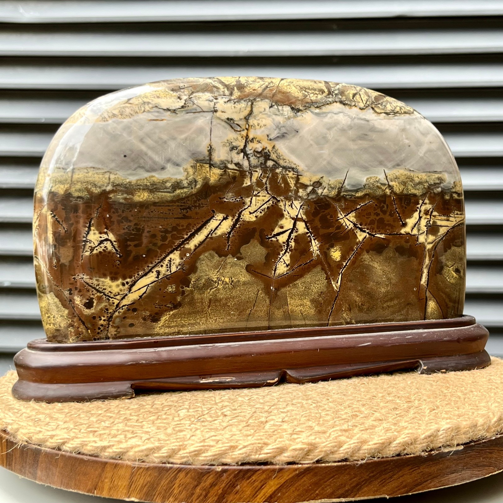 6.2 lb Natural Scenic Stone Display Polished Pattern Art w/ Wood Stand